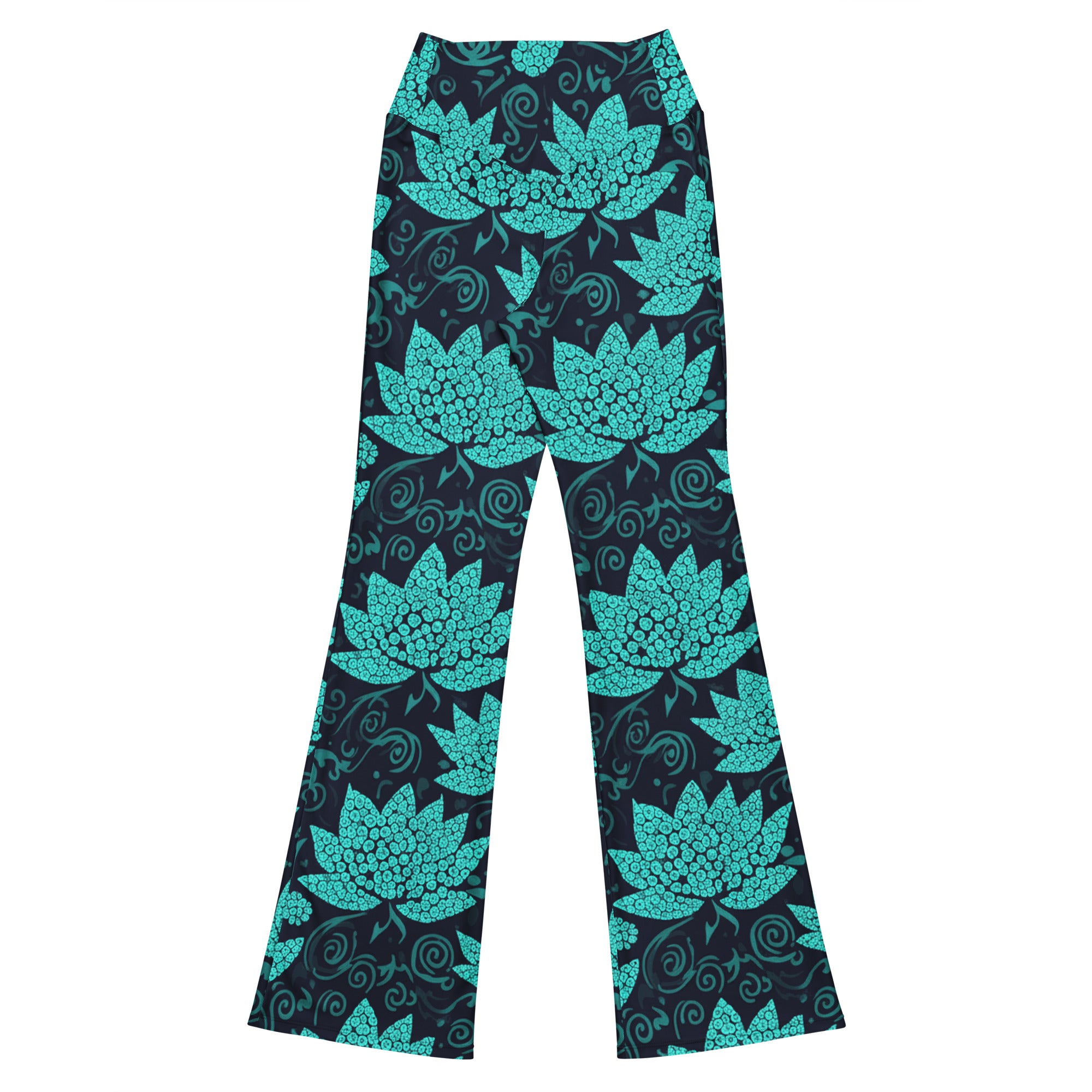 Teal Paillette Lotus Flare Leggings | GearBunch