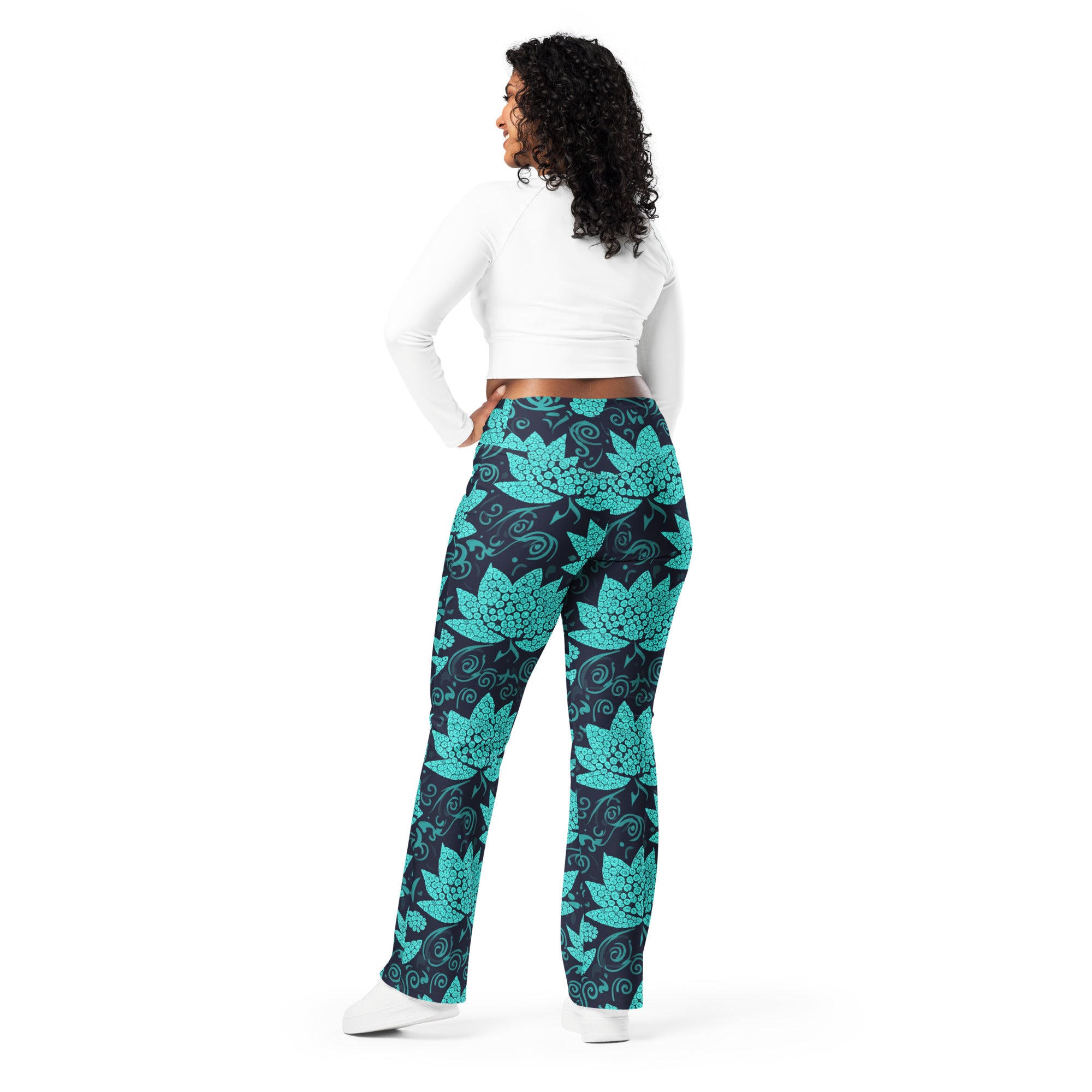 Teal Paillette Lotus Flare Leggings | GearBunch