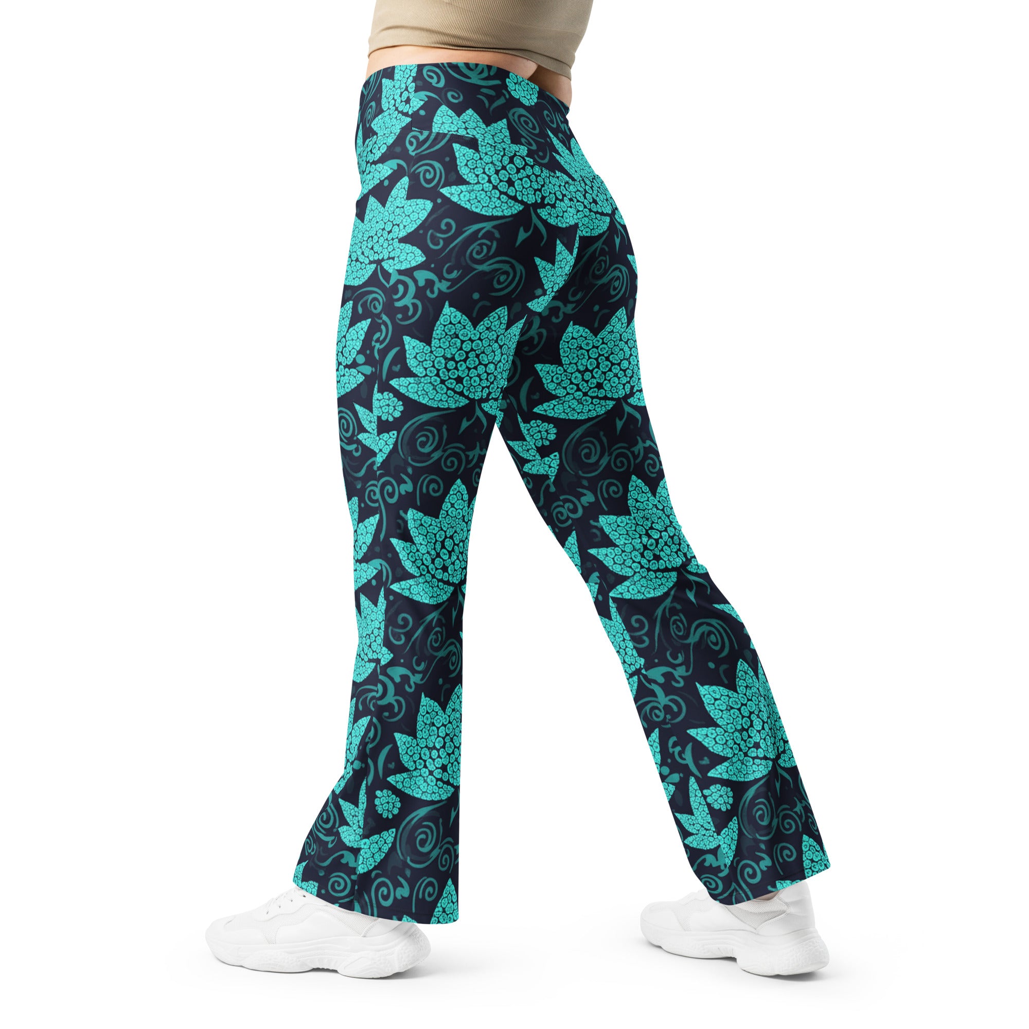Teal Paillette Lotus Flare Leggings | GearBunch
