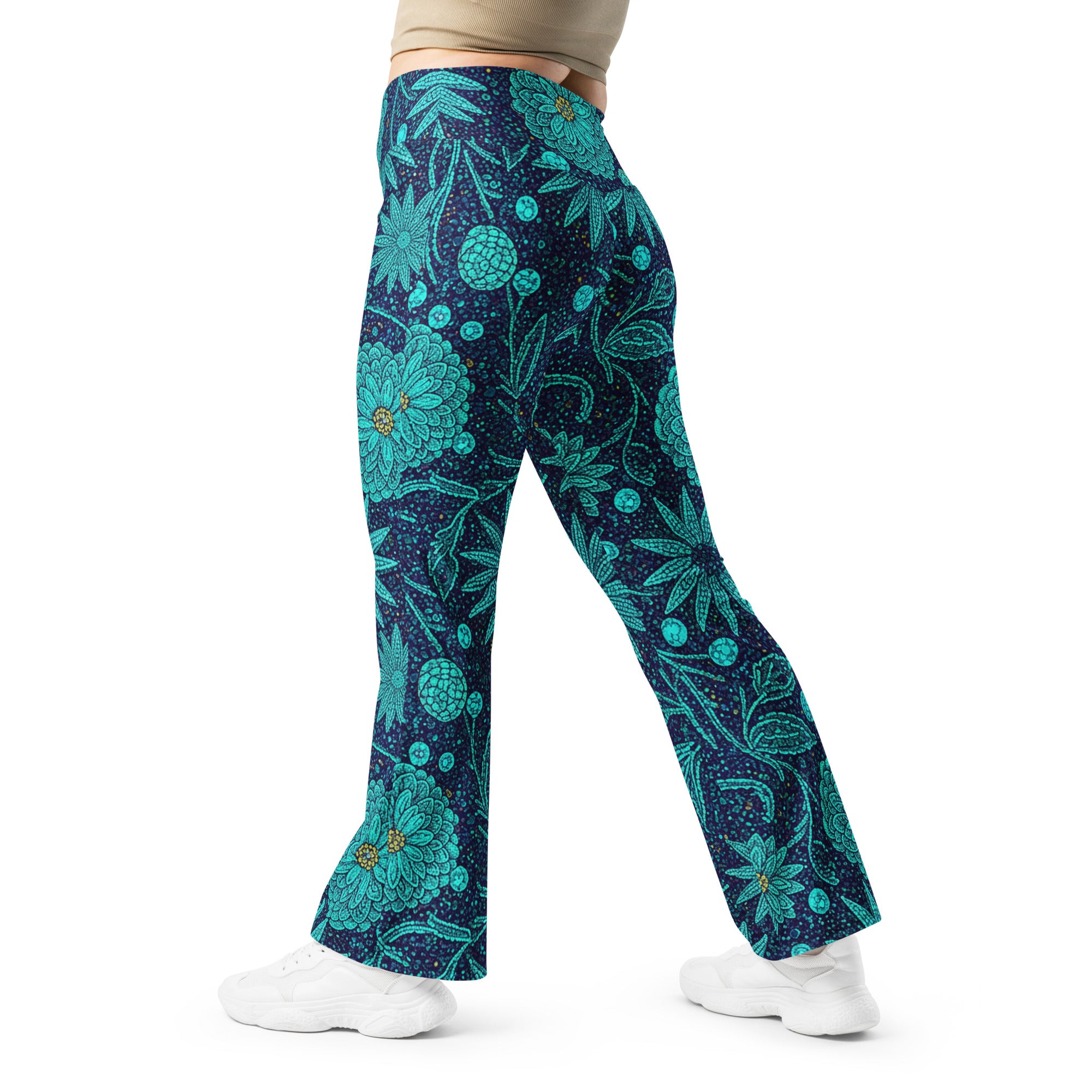 Teal Paillette Lotus Garden Flare Leggings | GearBunch