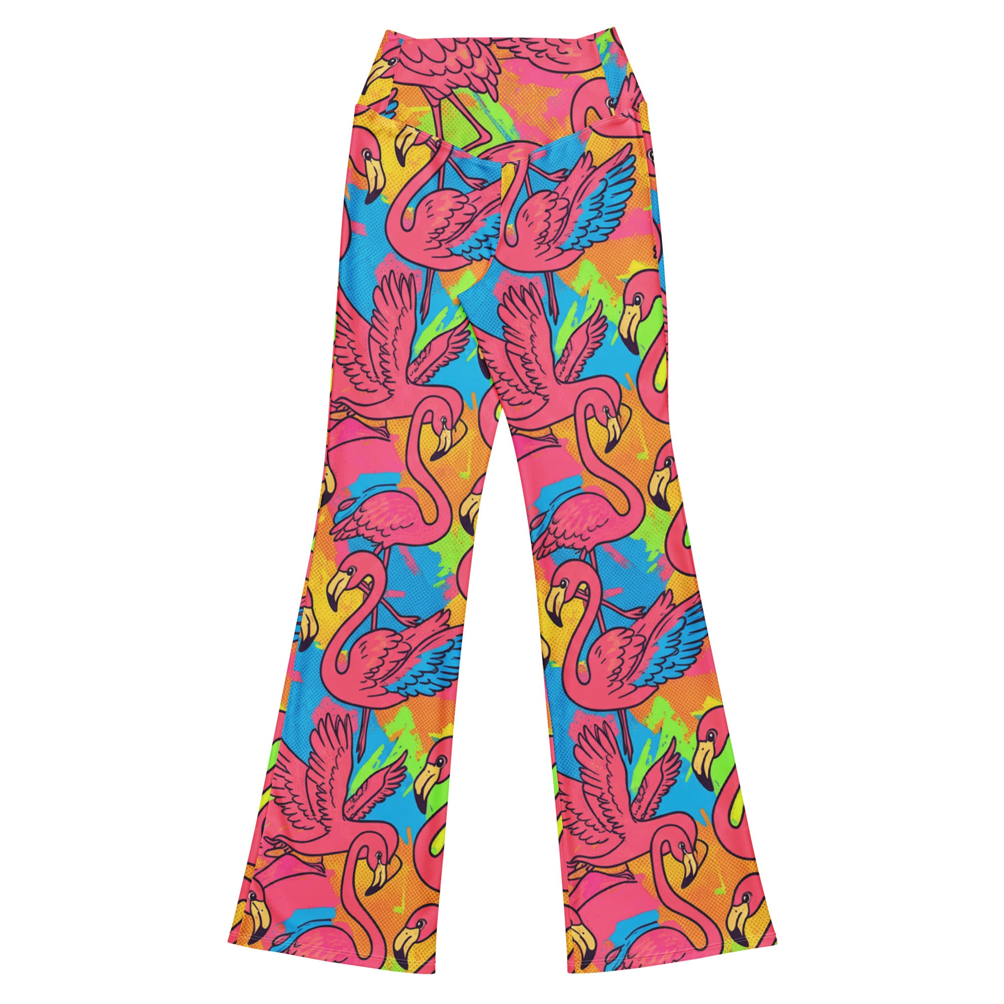 Vibrant Flamingo Flock Flare Leggings | GearBunch