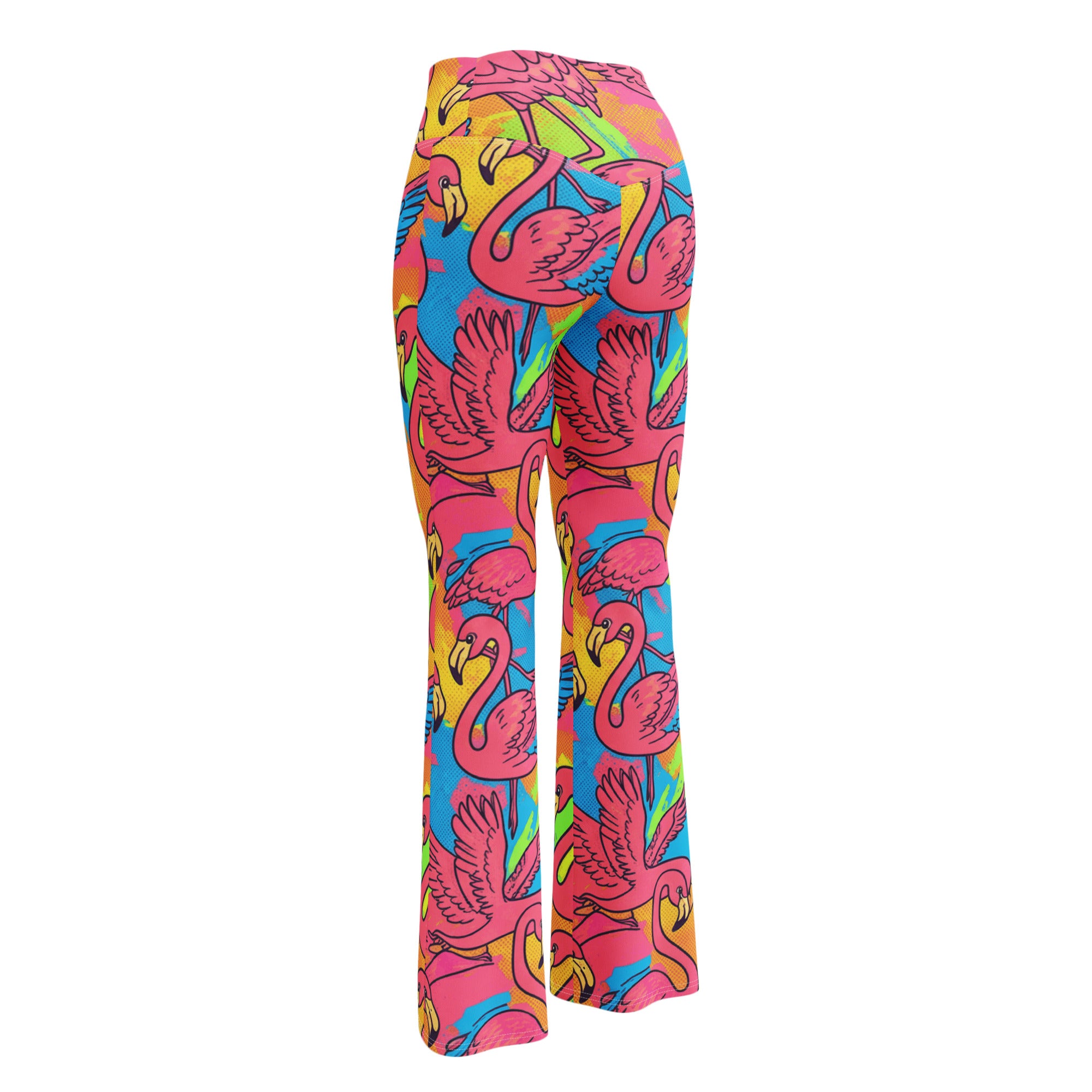 Vibrant Flamingo Flock Flare Leggings | GearBunch