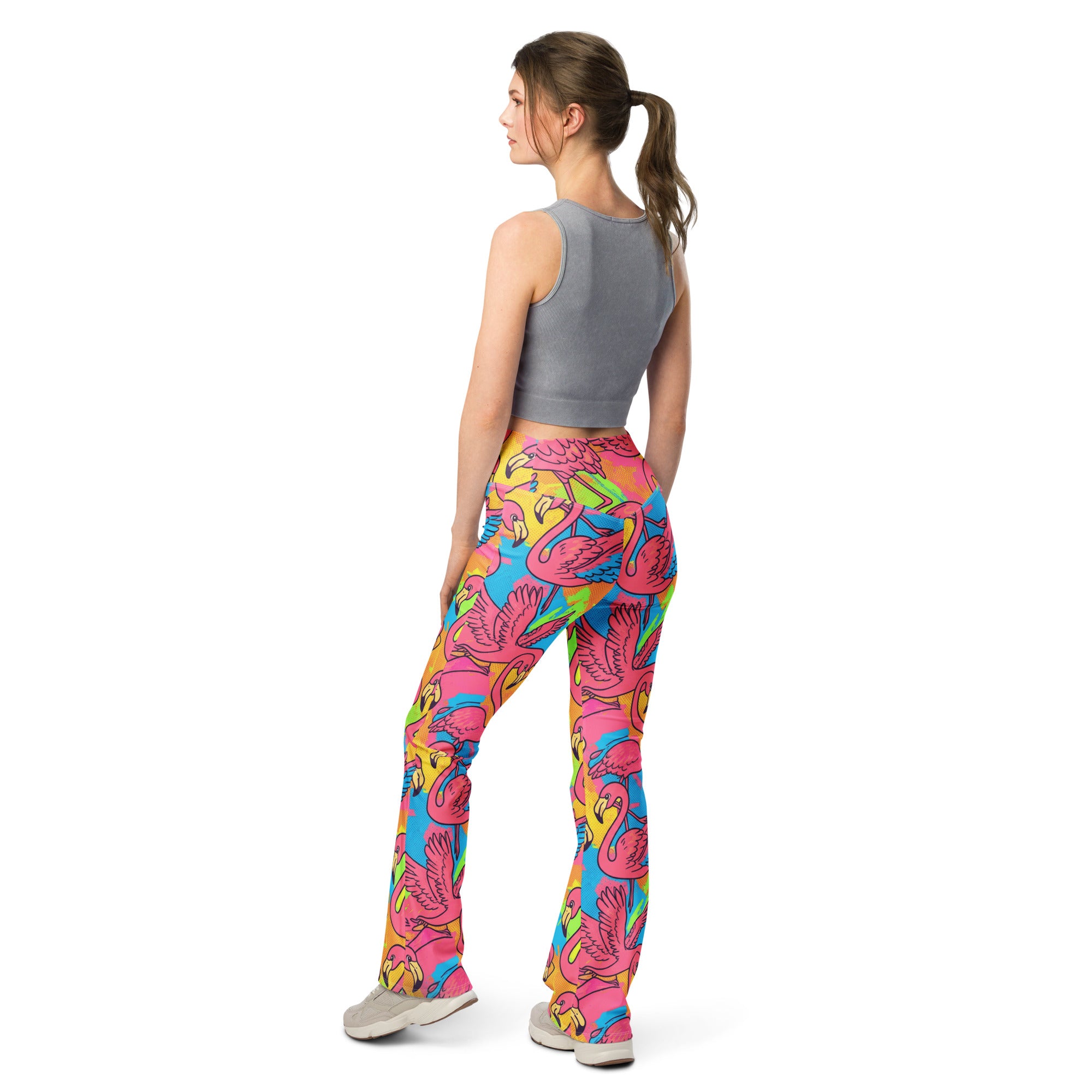 Vibrant Flamingo Flock Flare Leggings | GearBunch