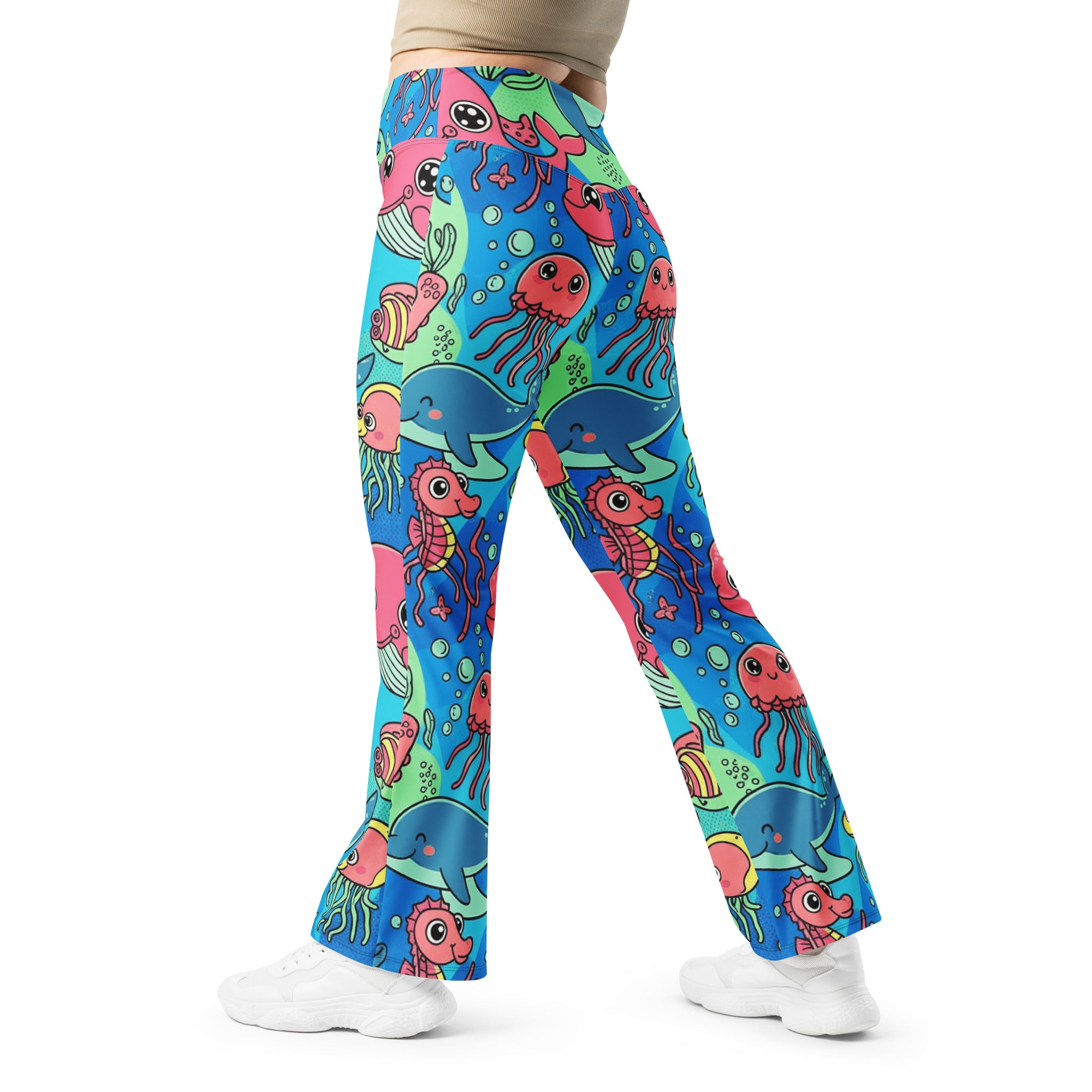 Vibrant Ocean Creatures Flare Leggings | GearBunch