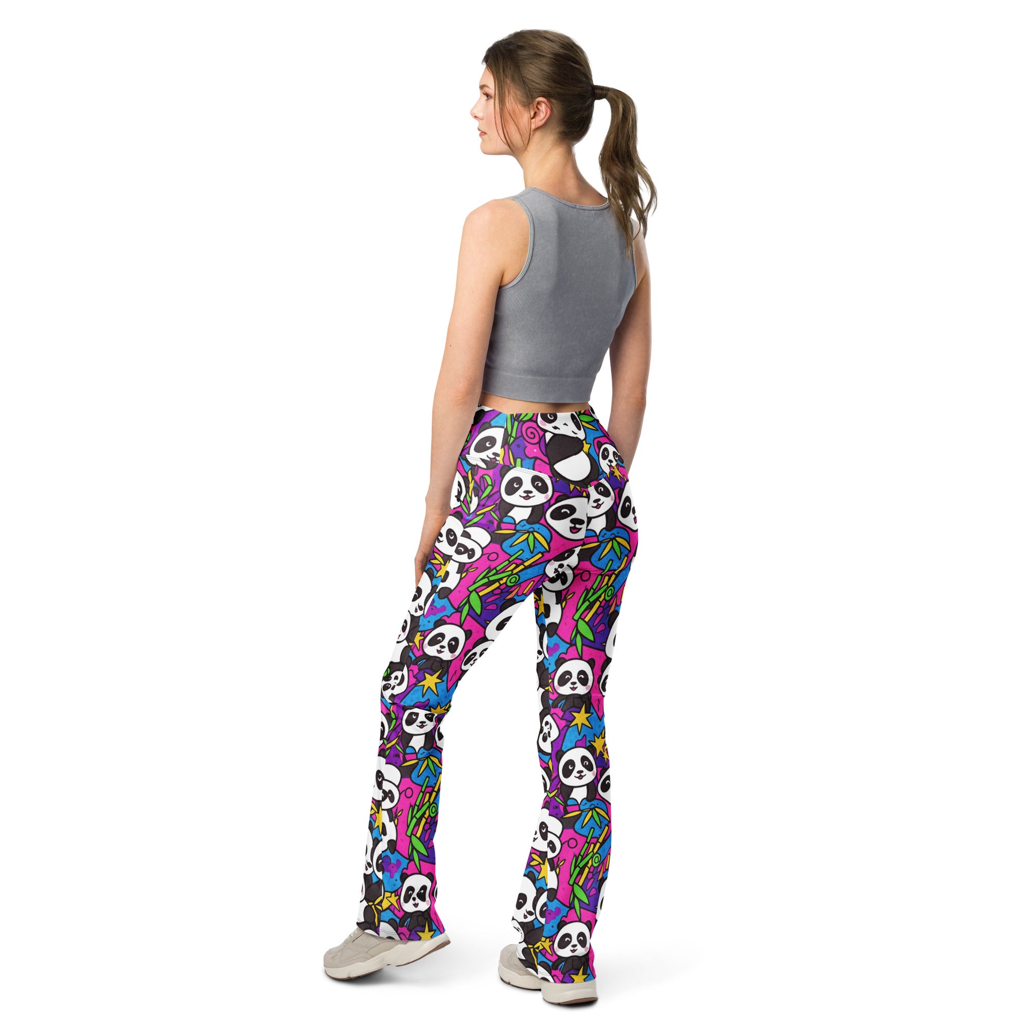 Vibrant Panda Party Flare Leggings | GearBunch