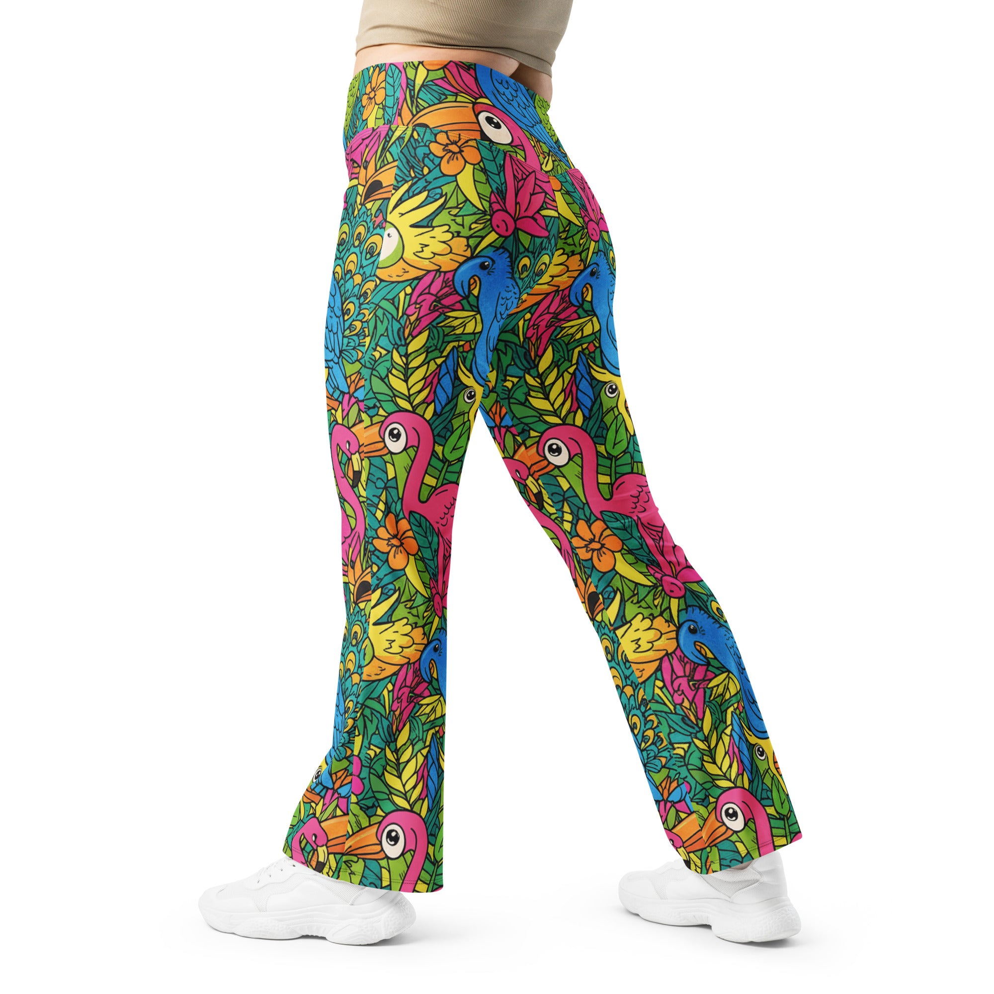 Vibrant Tropical Birds Flare Leggings | GearBunch