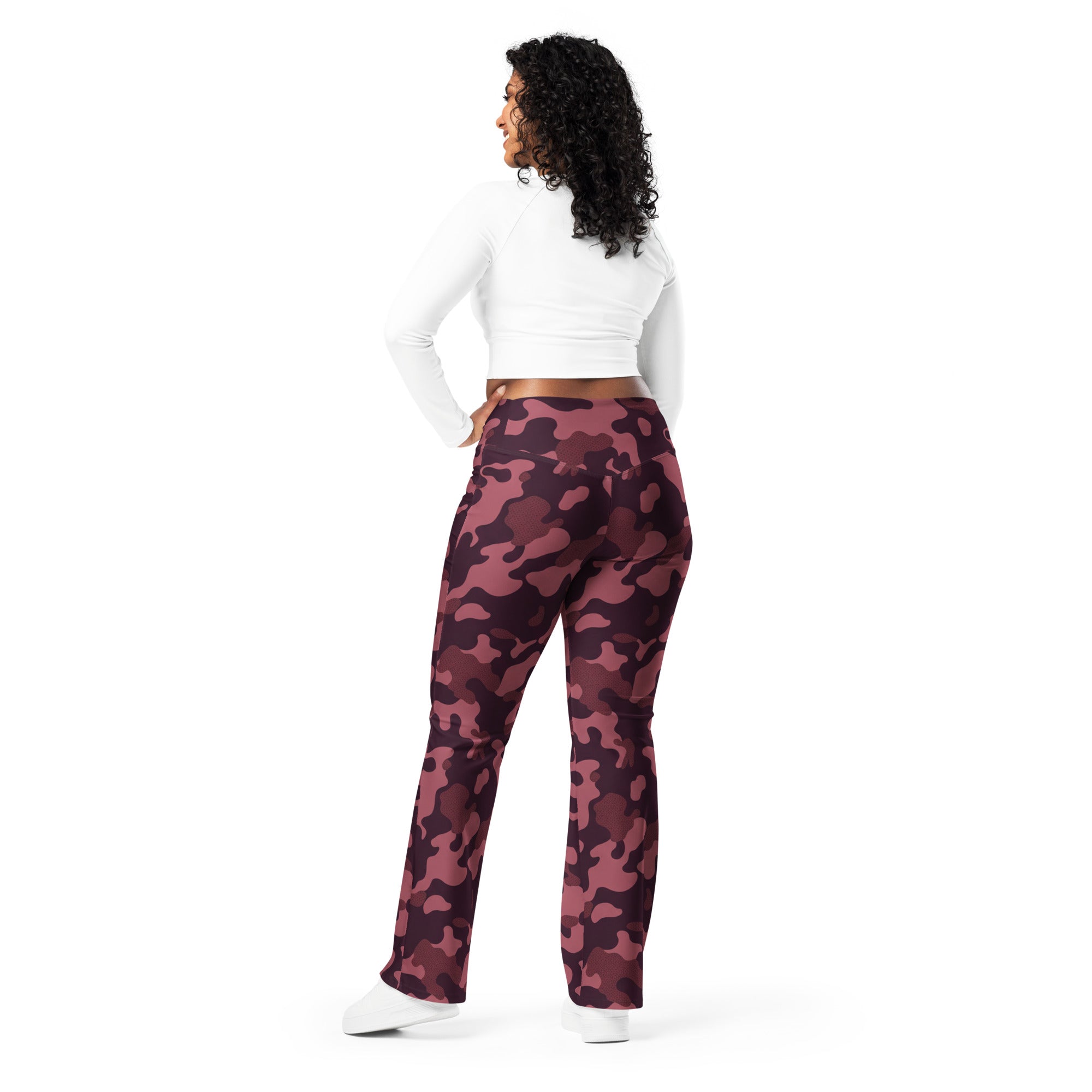 Wine Burgundy Camo Flare Leggings | GearBunch