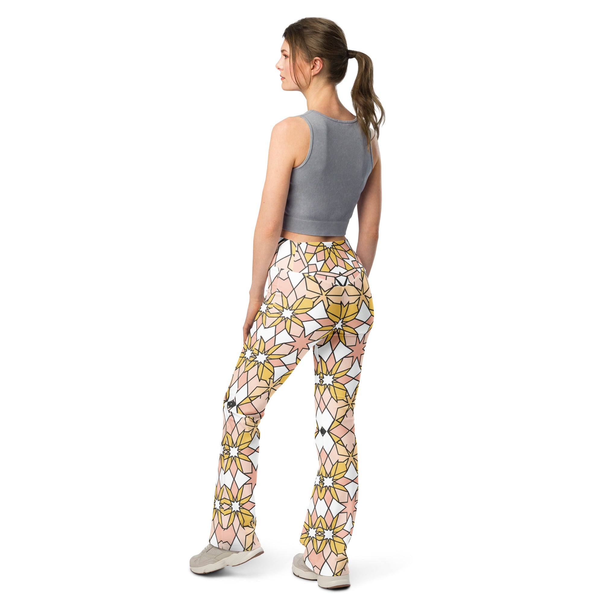 Zellige Blush Gold Flare Leggings | GearBunch