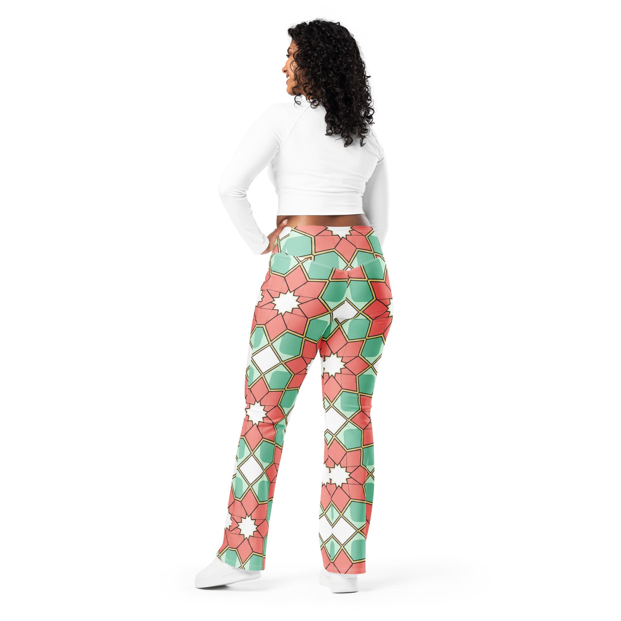 Zellige Coral Mint Flare Leggings | GearBunch