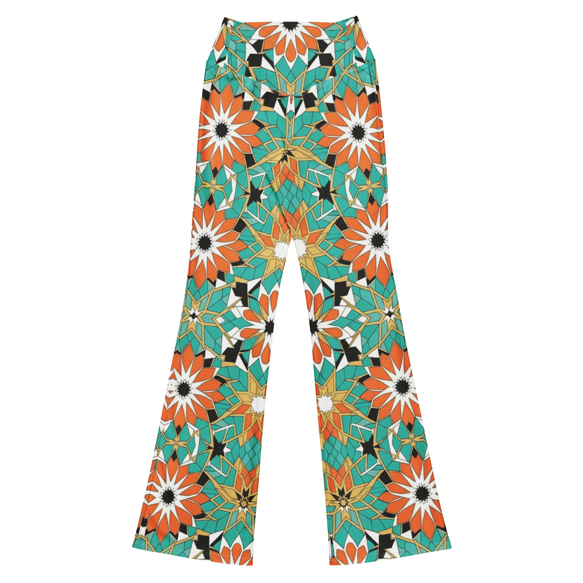 Zellige Turquoise Coral Flare Leggings | GearBunch
