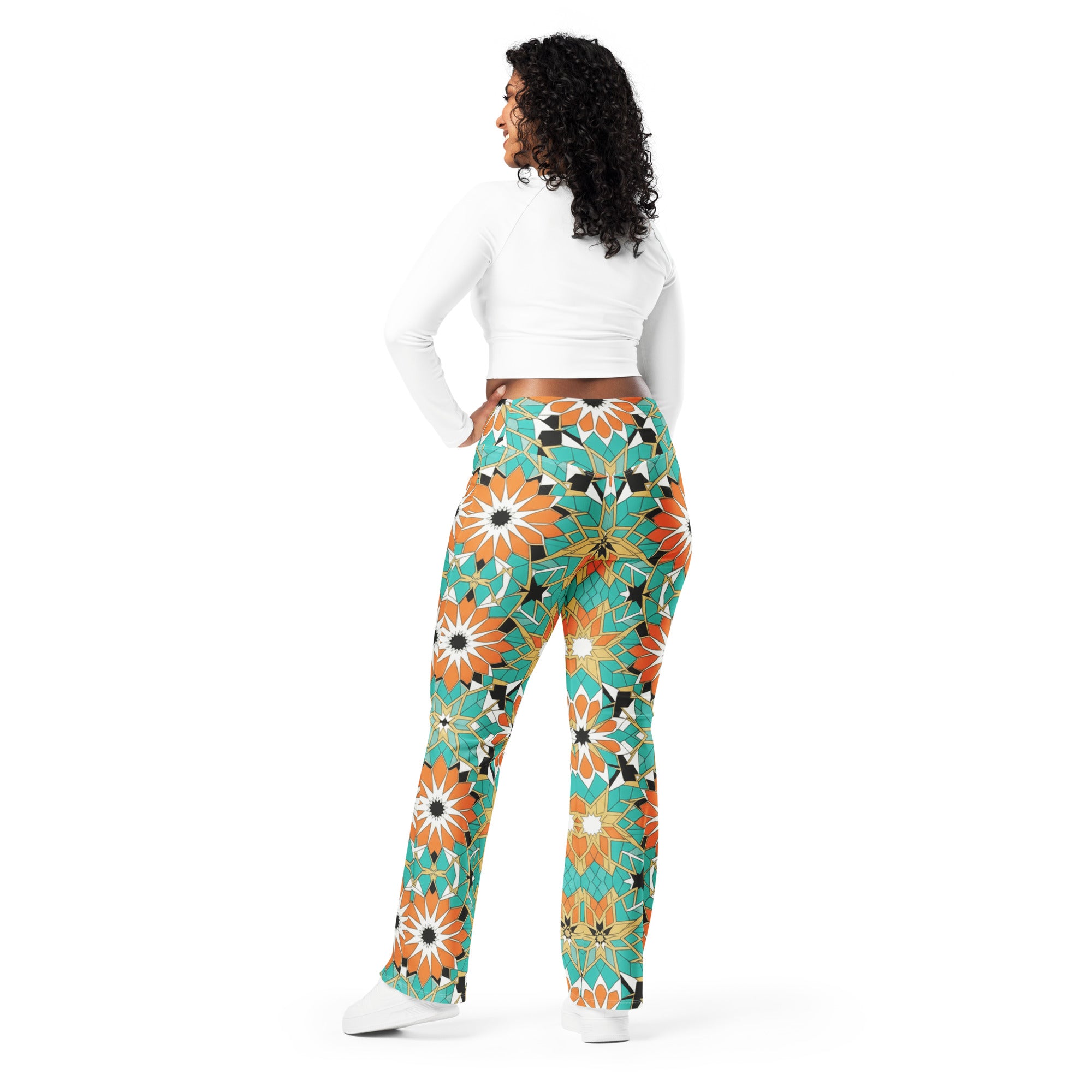 Zellige Turquoise Coral Flare Leggings | GearBunch