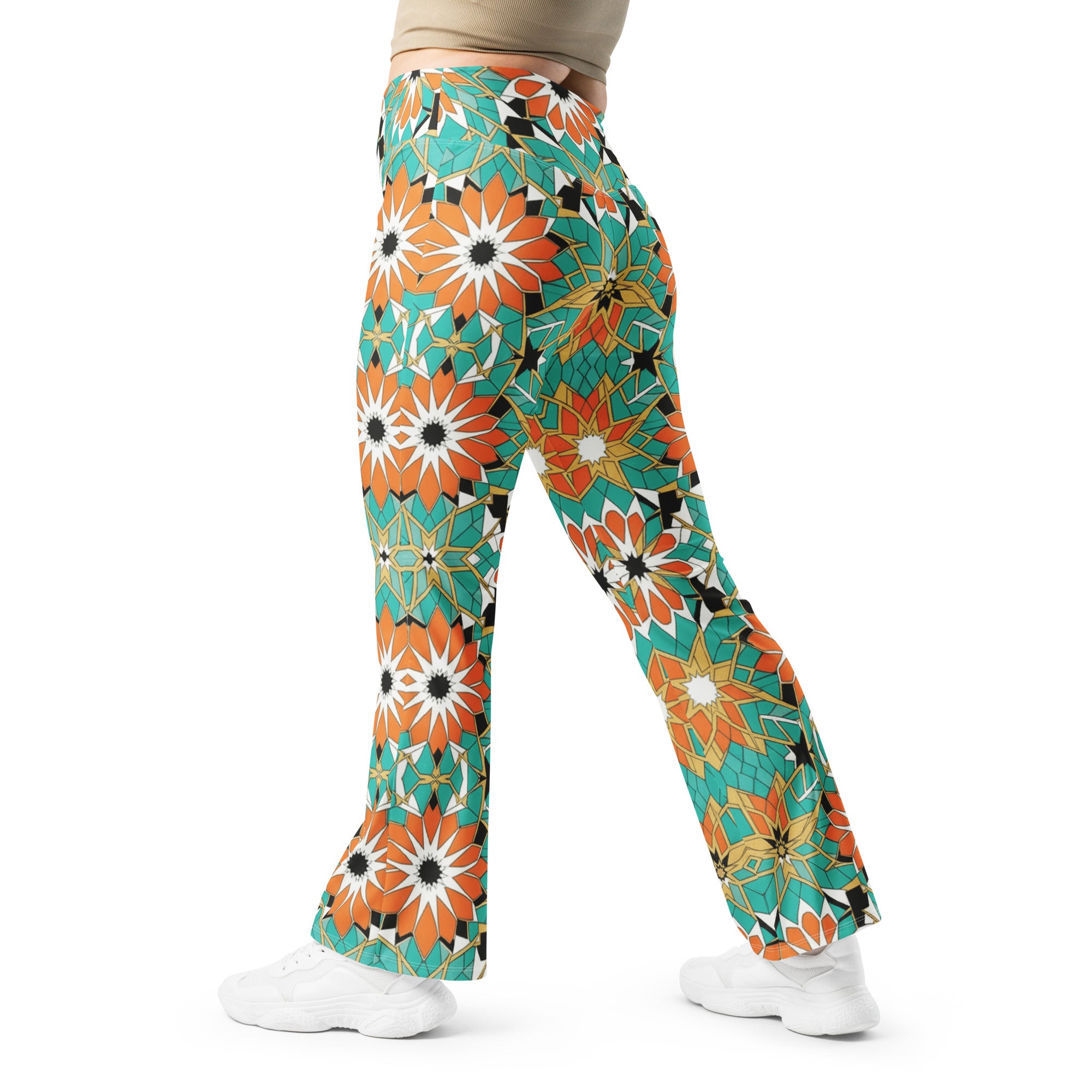 Zellige Turquoise Coral Flare Leggings | GearBunch