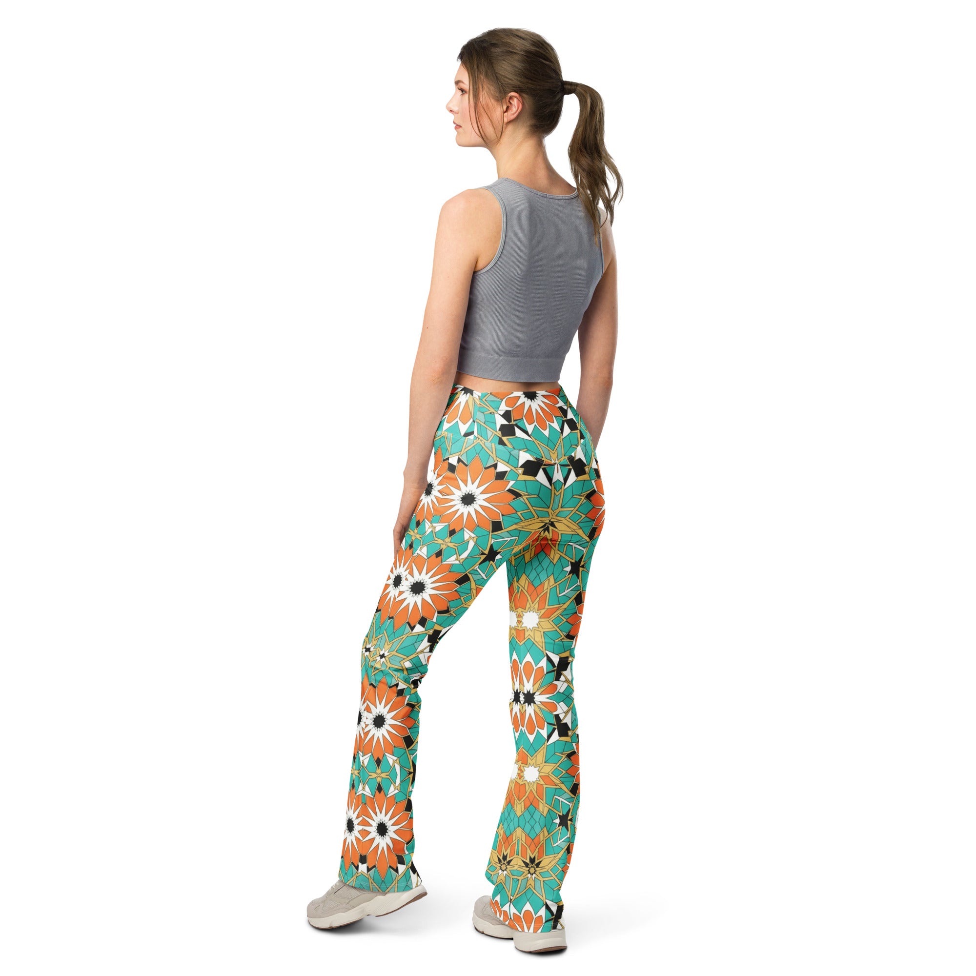 Zellige Turquoise Coral Flare Leggings | GearBunch