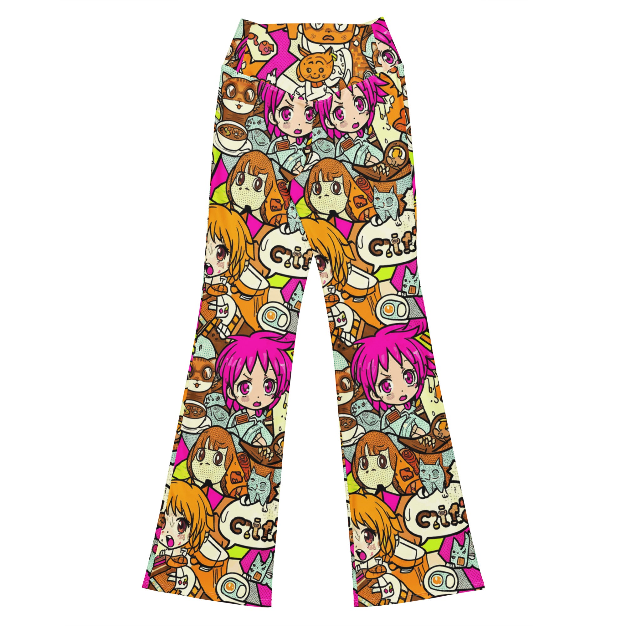 Anime Collage Cat Cafe Flare Leggings | GearBunch