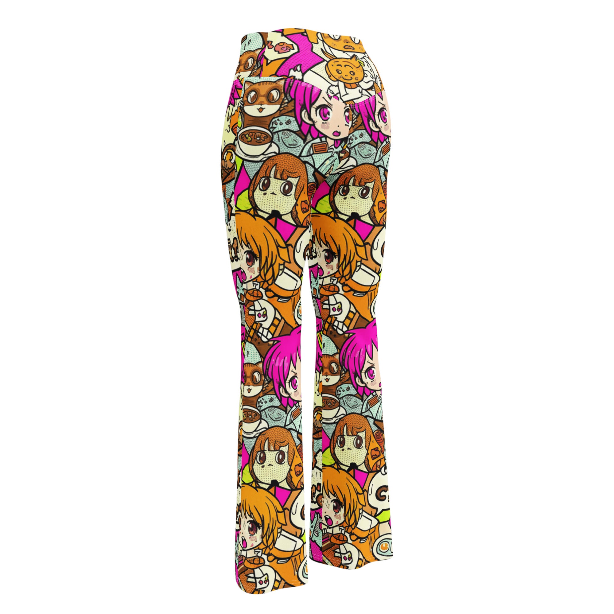 Anime Collage Cat Cafe Flare Leggings | GearBunch