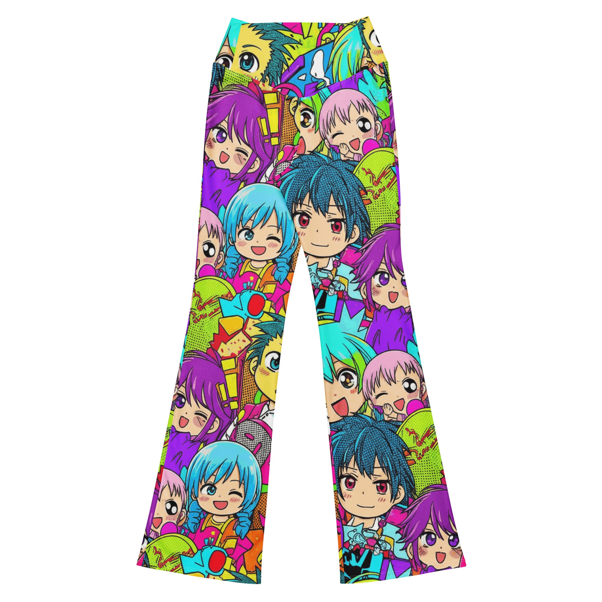 Anime Collage Chibi Party Flare Leggings | GearBunch