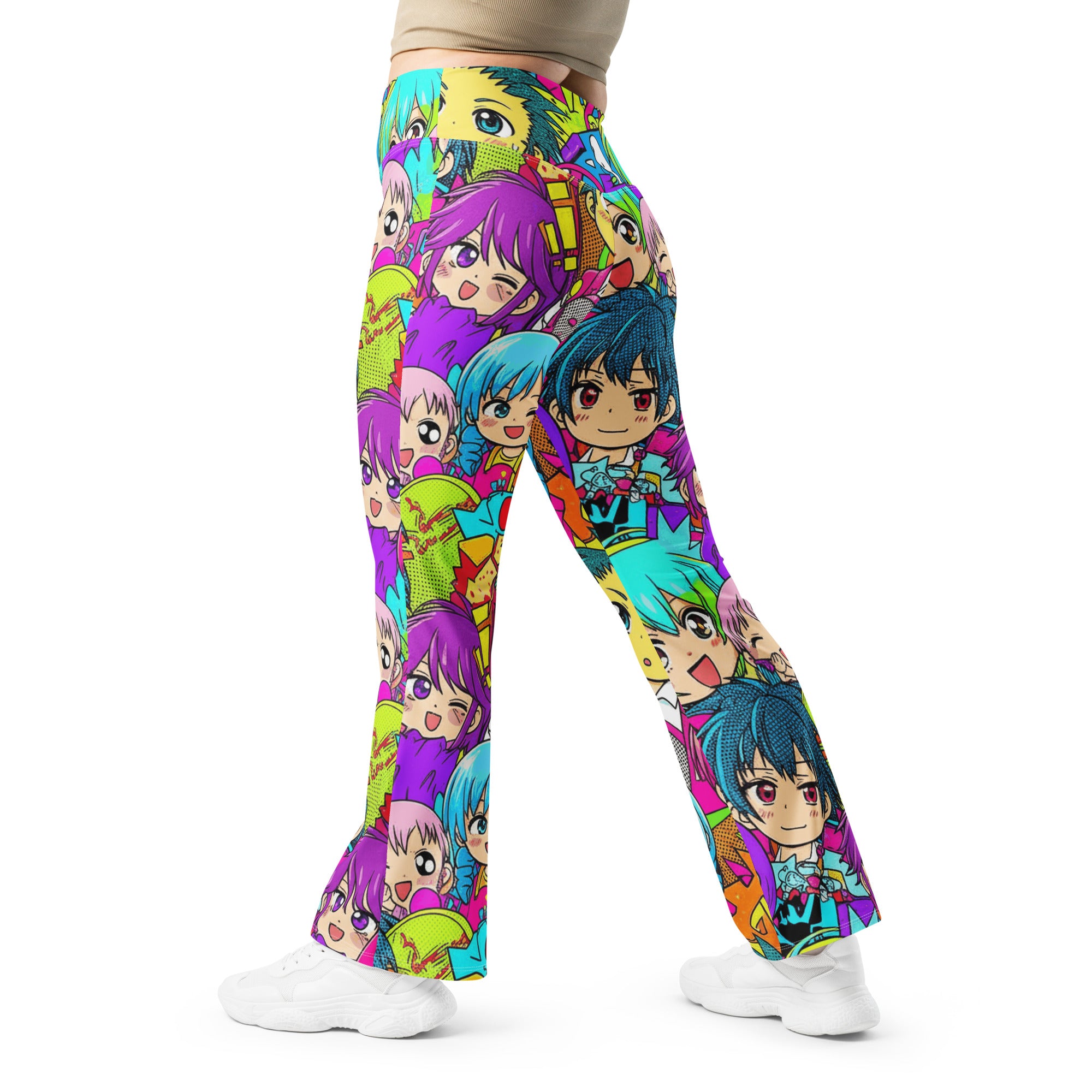 Anime Collage Chibi Party Flare Leggings | GearBunch