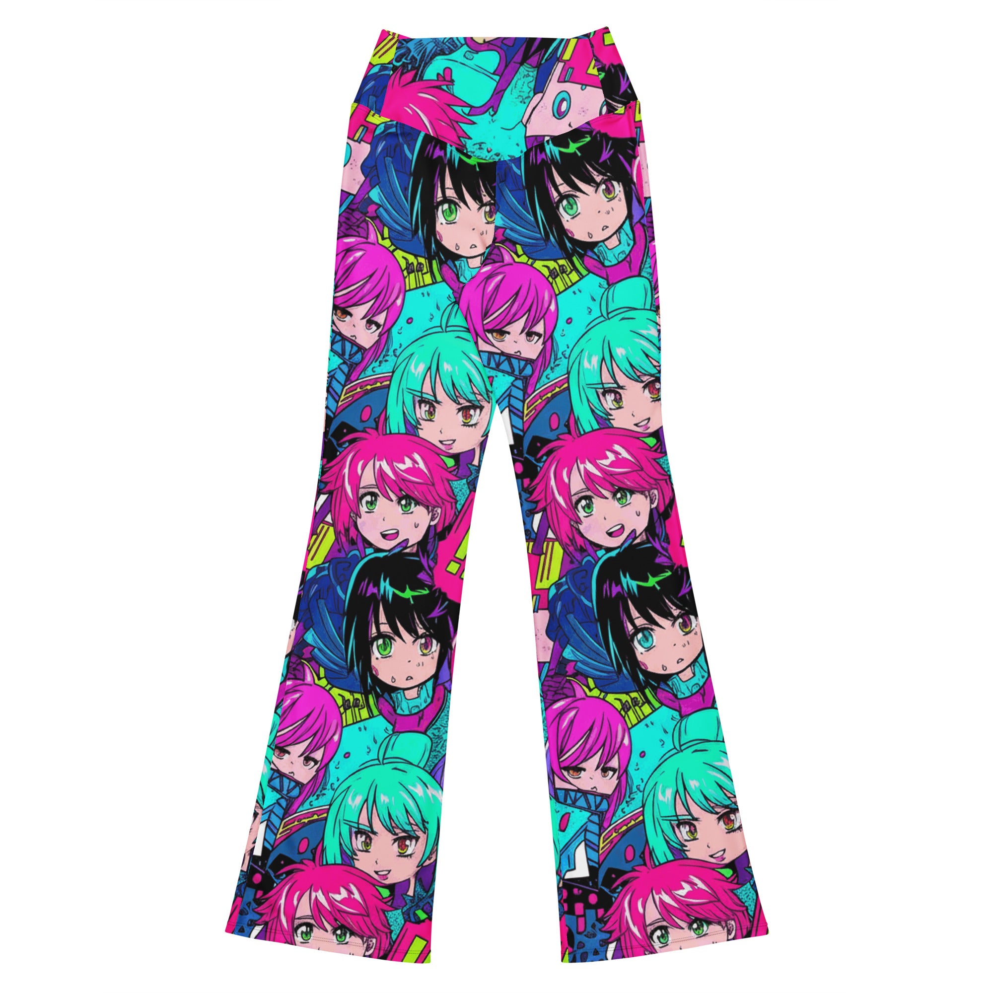 Anime Collage Cyberpunk Flare Leggings | GearBunch