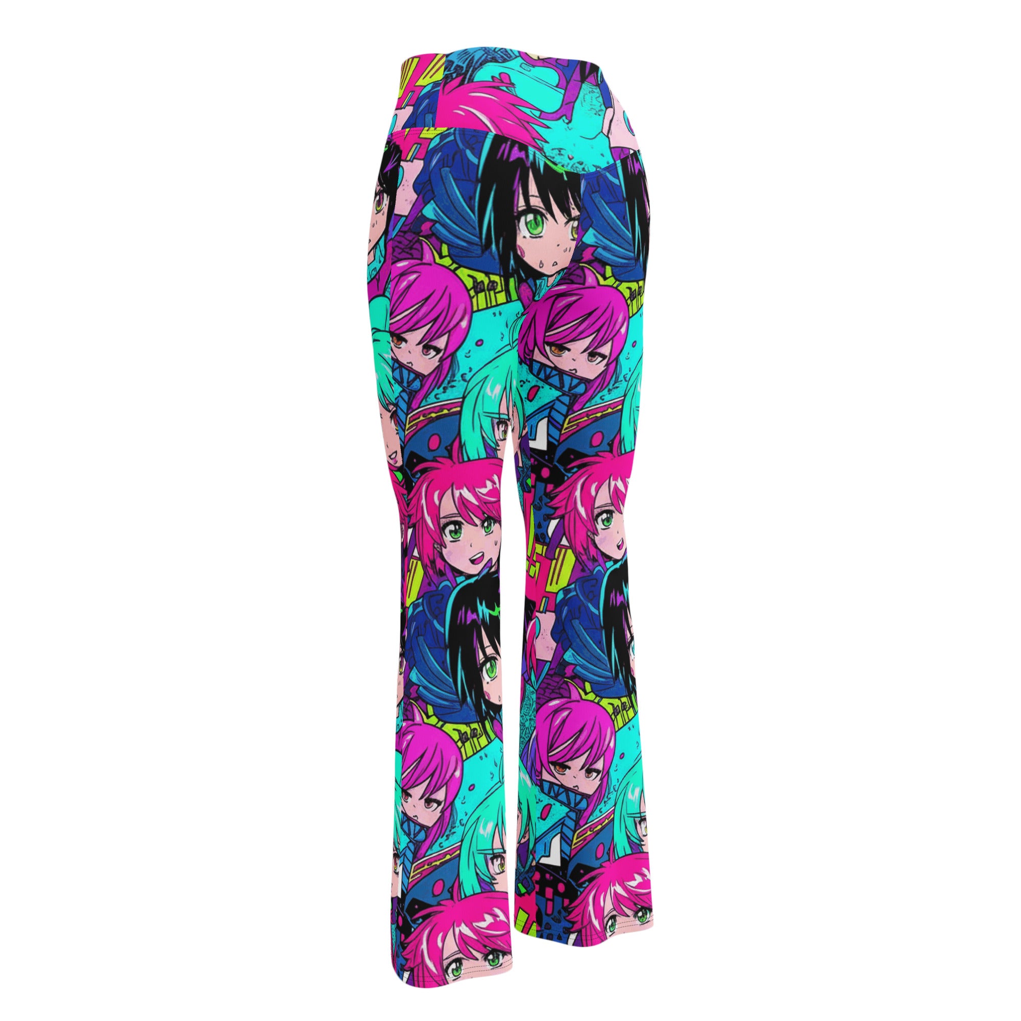 Anime Collage Cyberpunk Flare Leggings | GearBunch