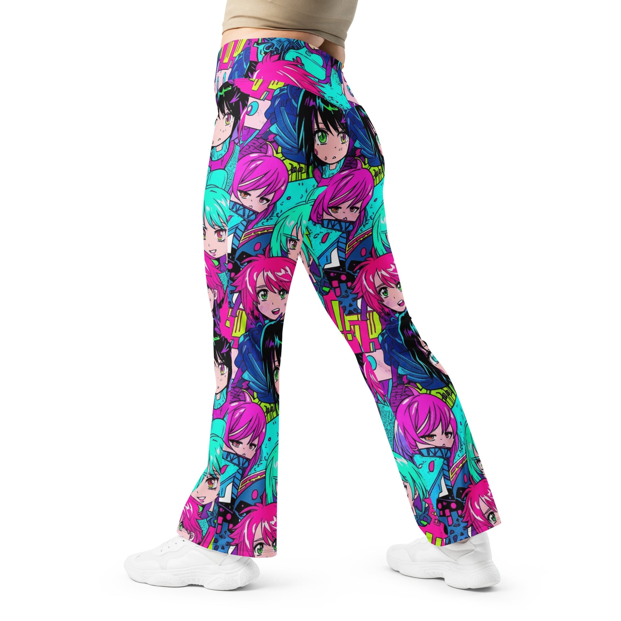 Anime Collage Cyberpunk Flare Leggings | GearBunch