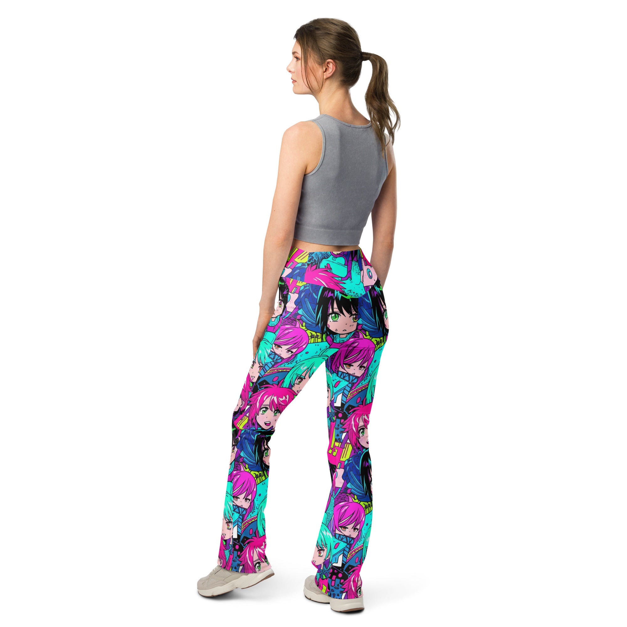 Anime Collage Cyberpunk Flare Leggings | GearBunch