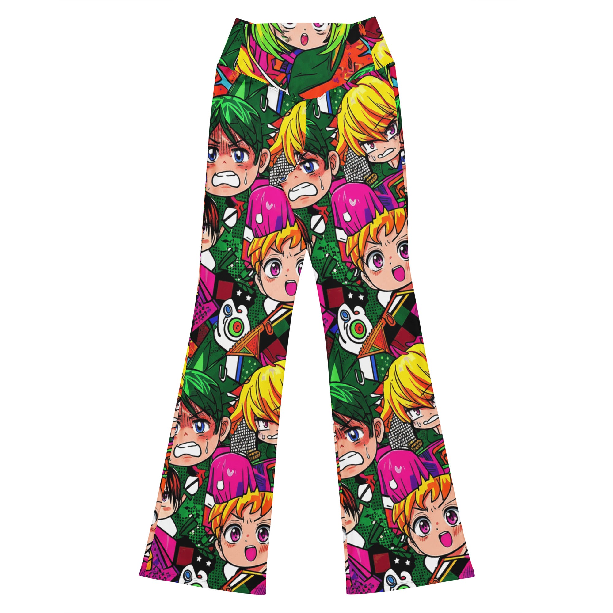 Vibrant Anime Collage Flare Leggings | GearBunch