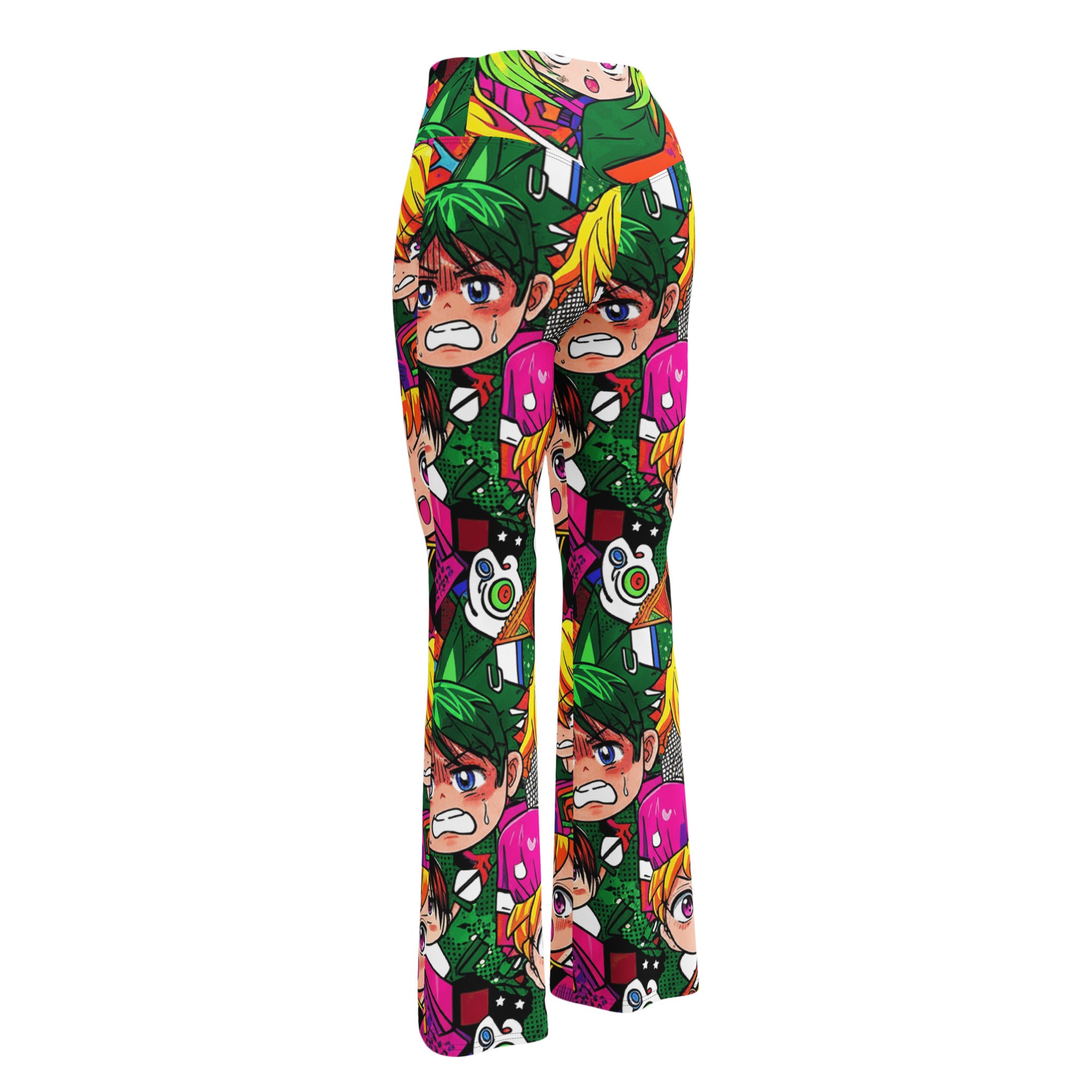 Vibrant Anime Collage Flare Leggings | GearBunch