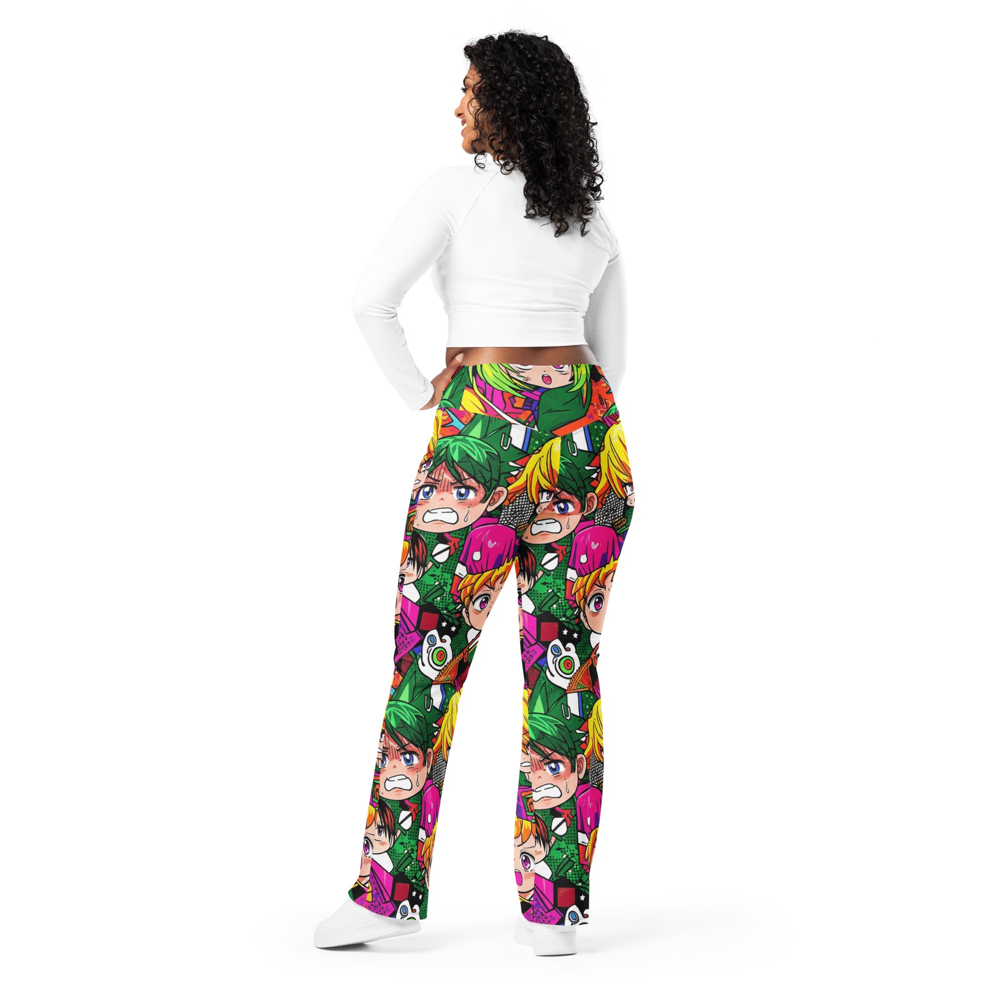 Vibrant Anime Collage Flare Leggings | GearBunch