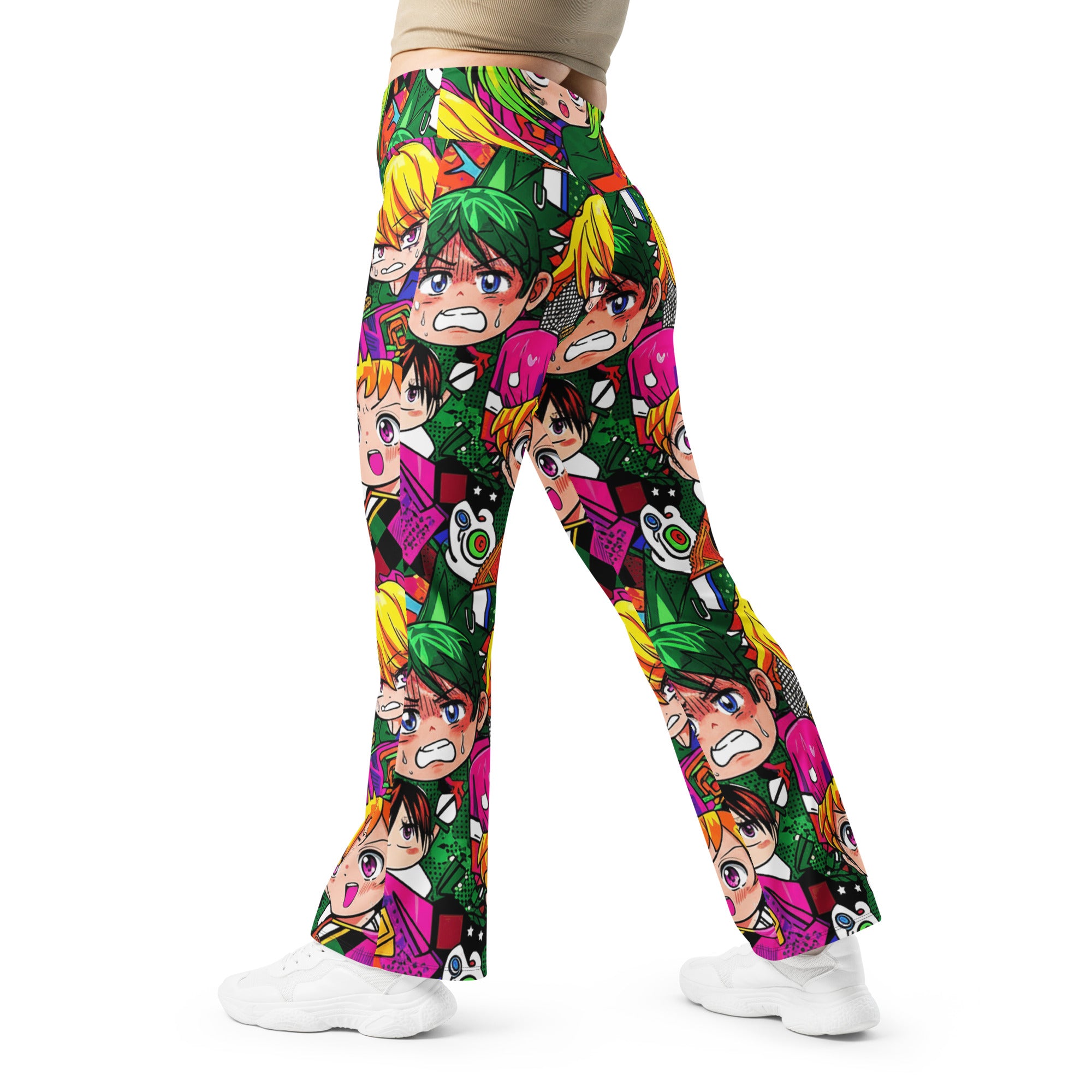 Vibrant Anime Collage Flare Leggings | GearBunch