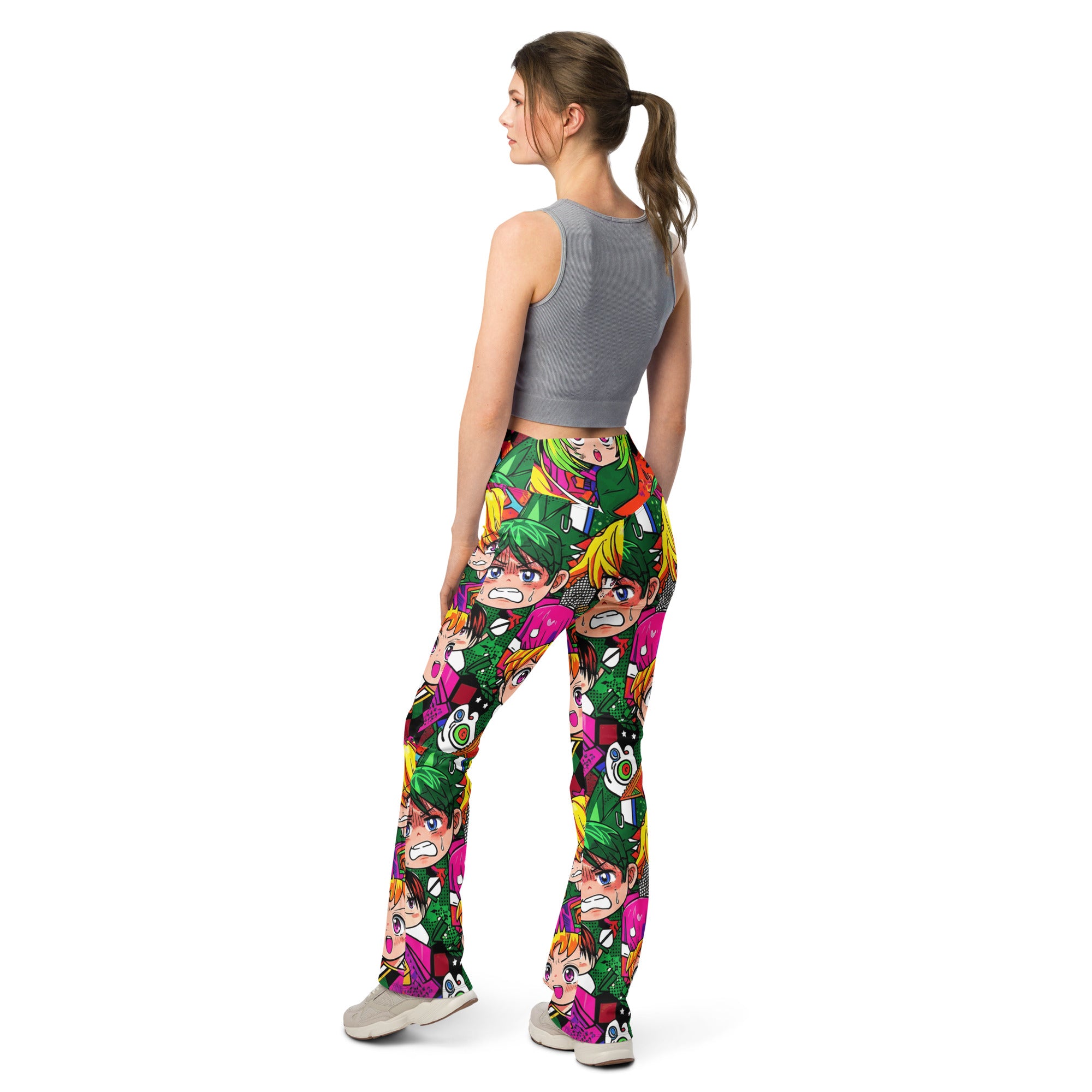 Vibrant Anime Collage Flare Leggings | GearBunch