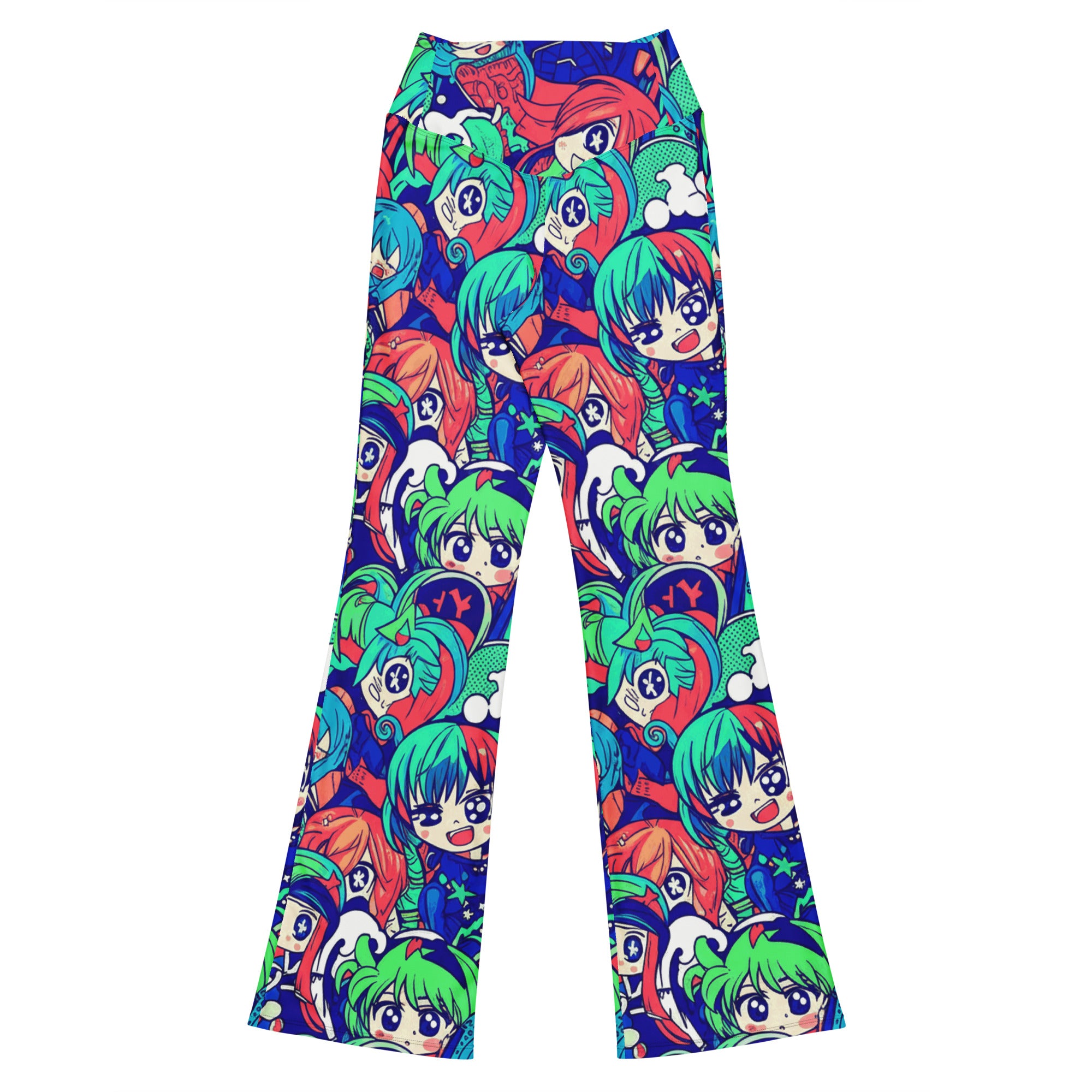 Anime Collage Ocean Wave Flare Leggings | GearBunch