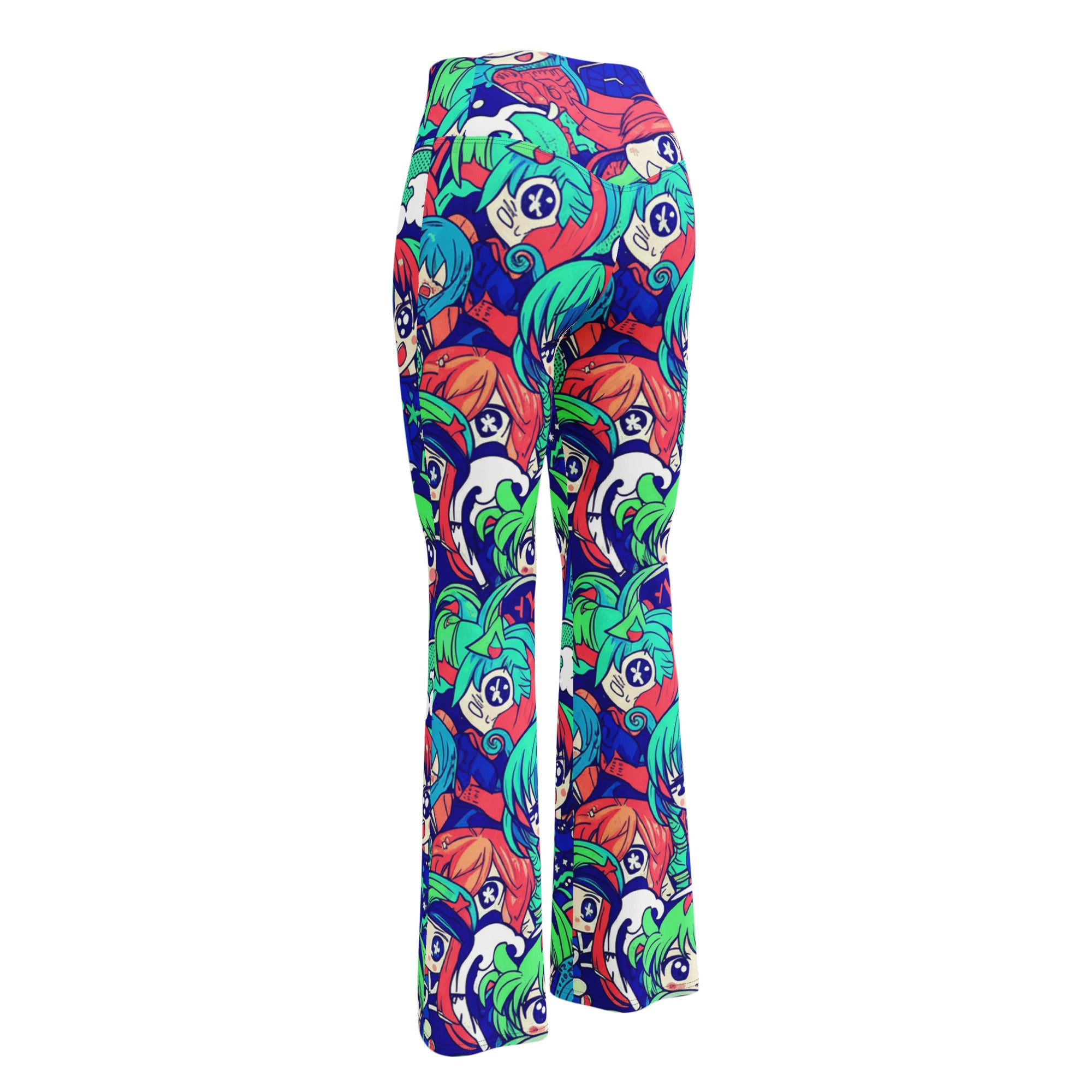 Anime Collage Ocean Wave Flare Leggings | GearBunch