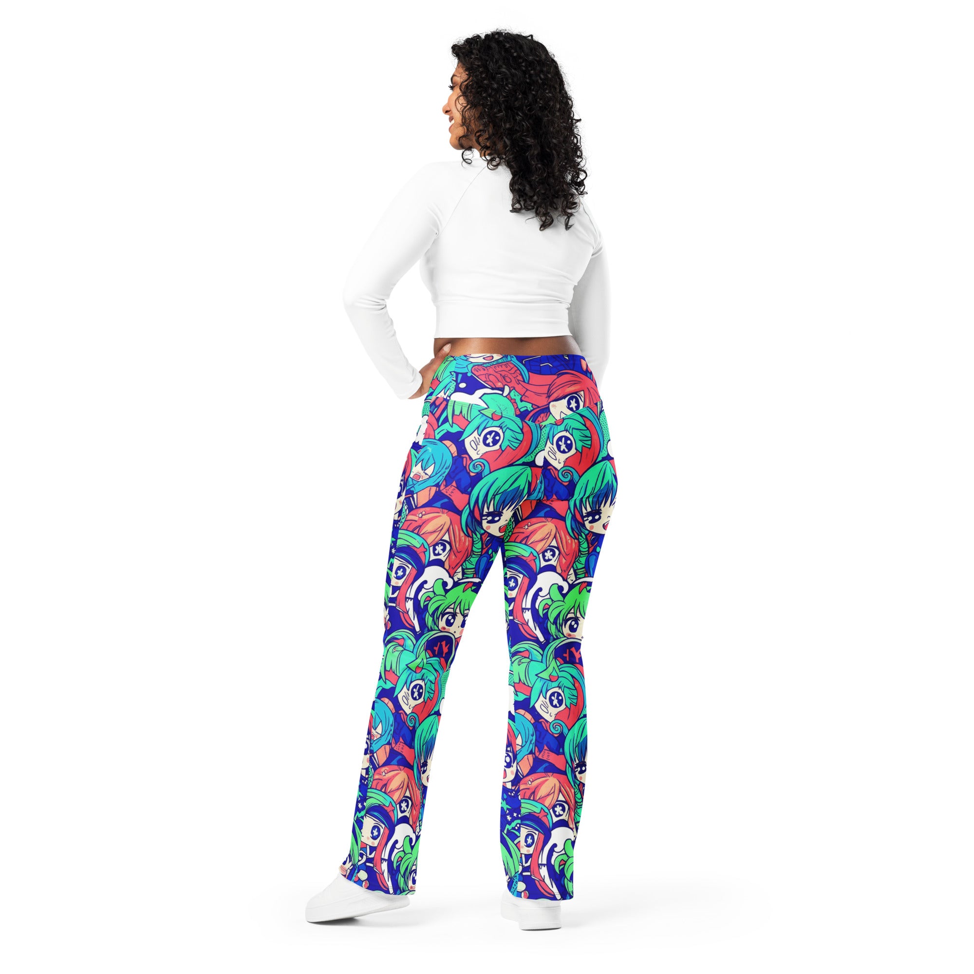 Anime Collage Ocean Wave Flare Leggings | GearBunch