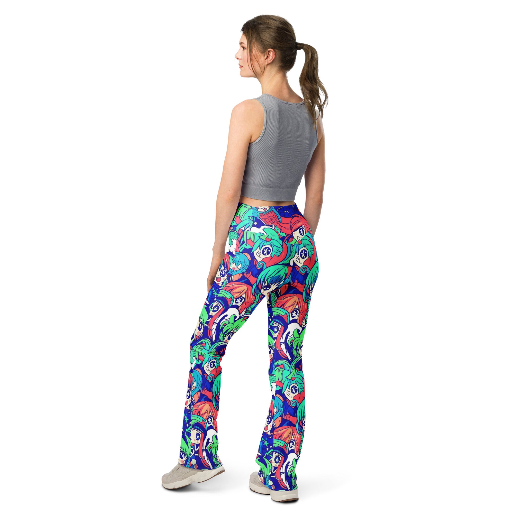 Anime Collage Ocean Wave Flare Leggings | GearBunch