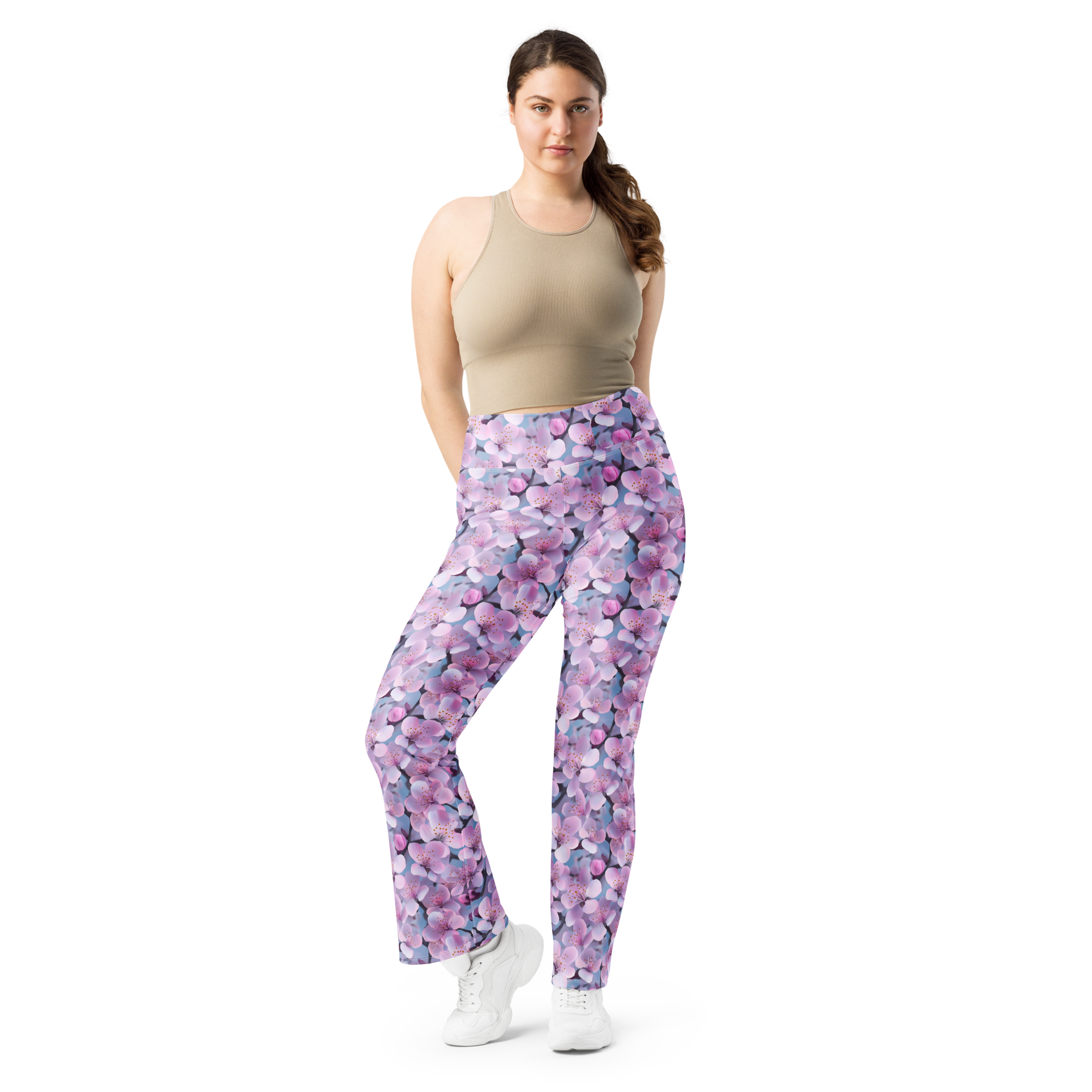 Cherry Blossom Flare Leggings Front View