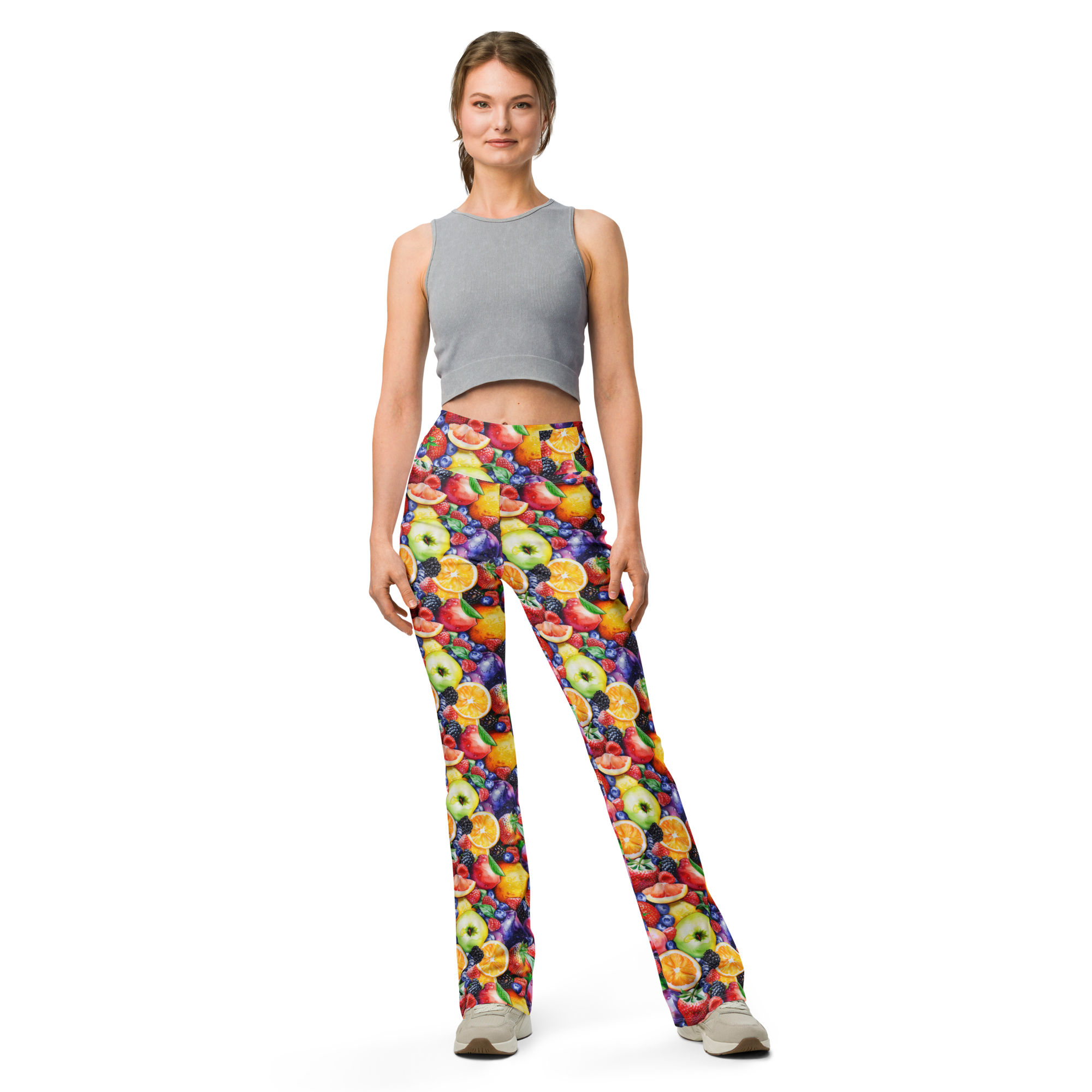 Watercolor Fruit Flare Leggings Front View