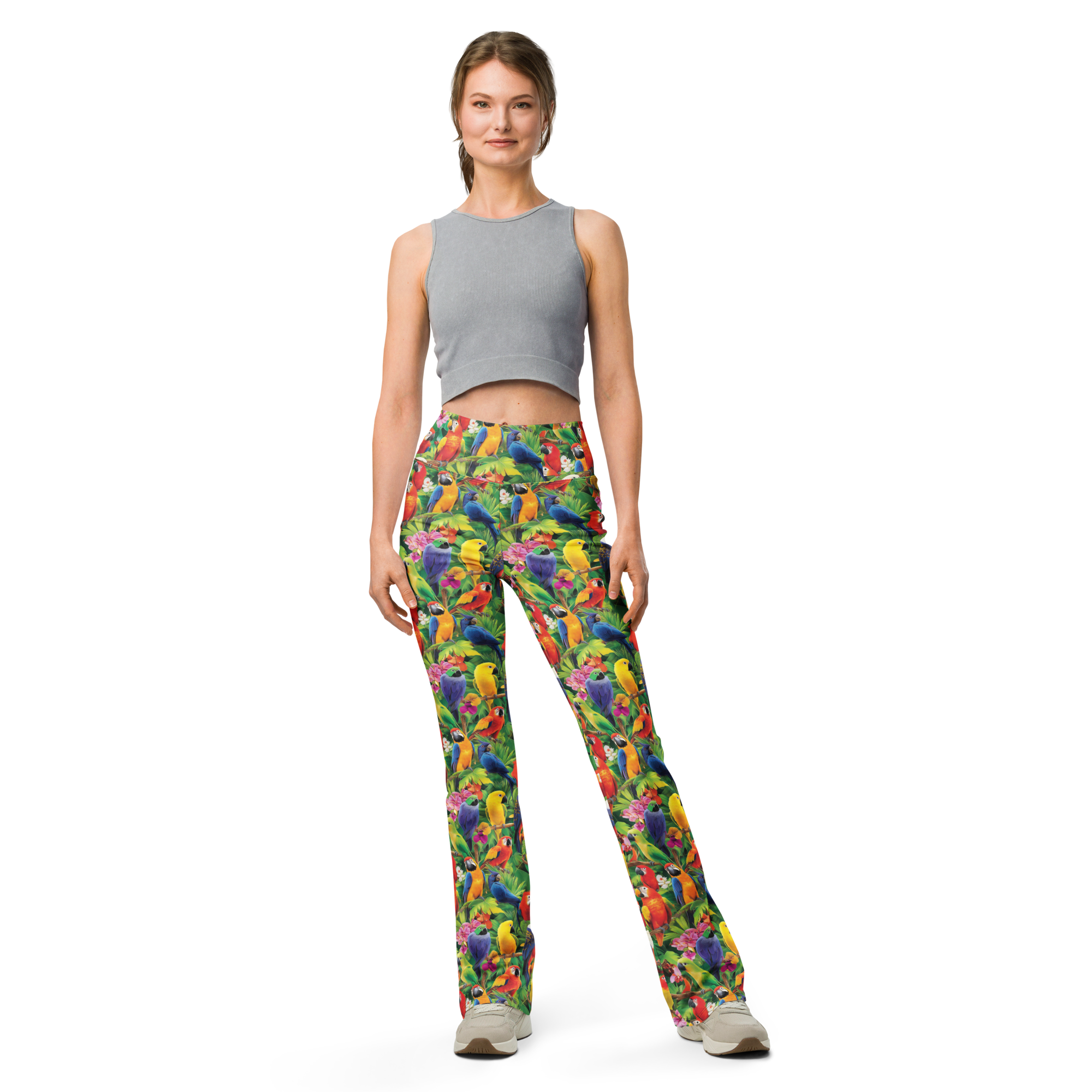 Tropical Bird Flare Leggings Front View