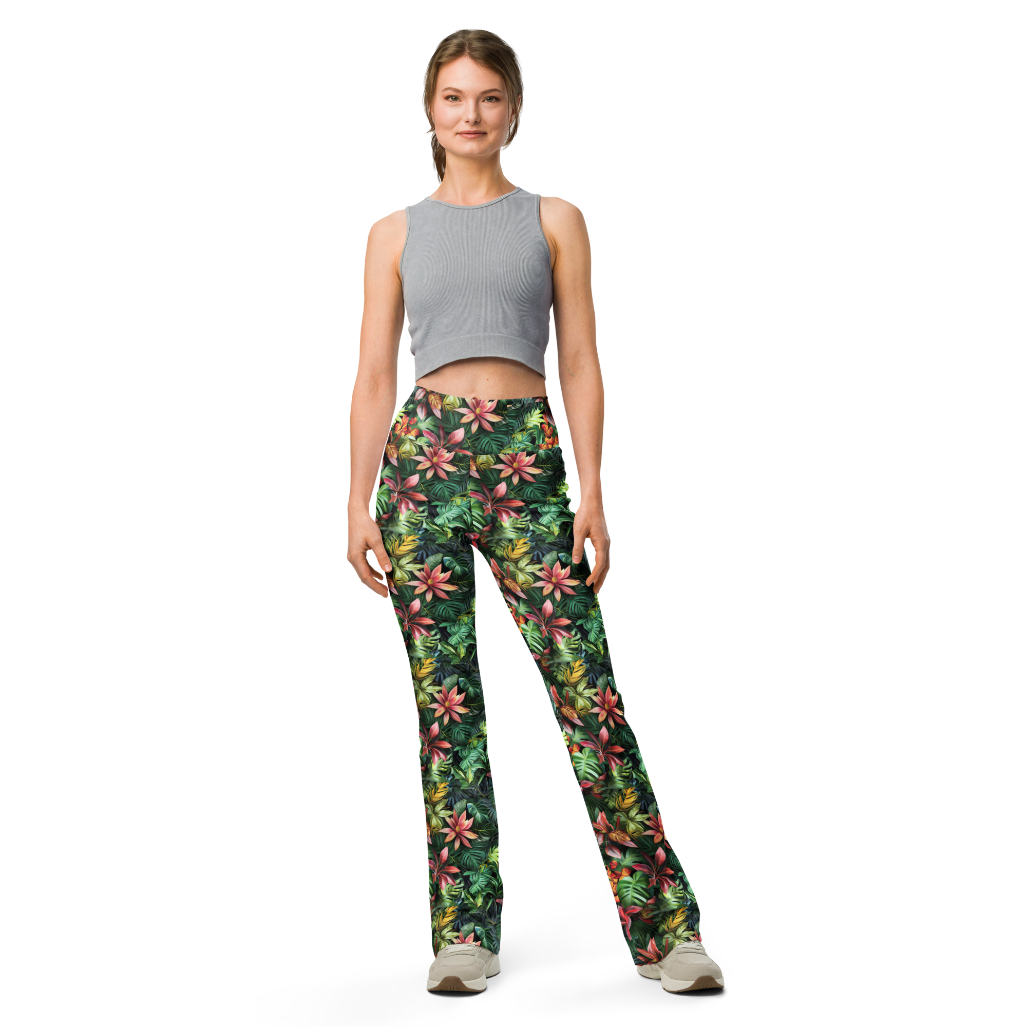 Jungle Flower Flare Leggings Front View