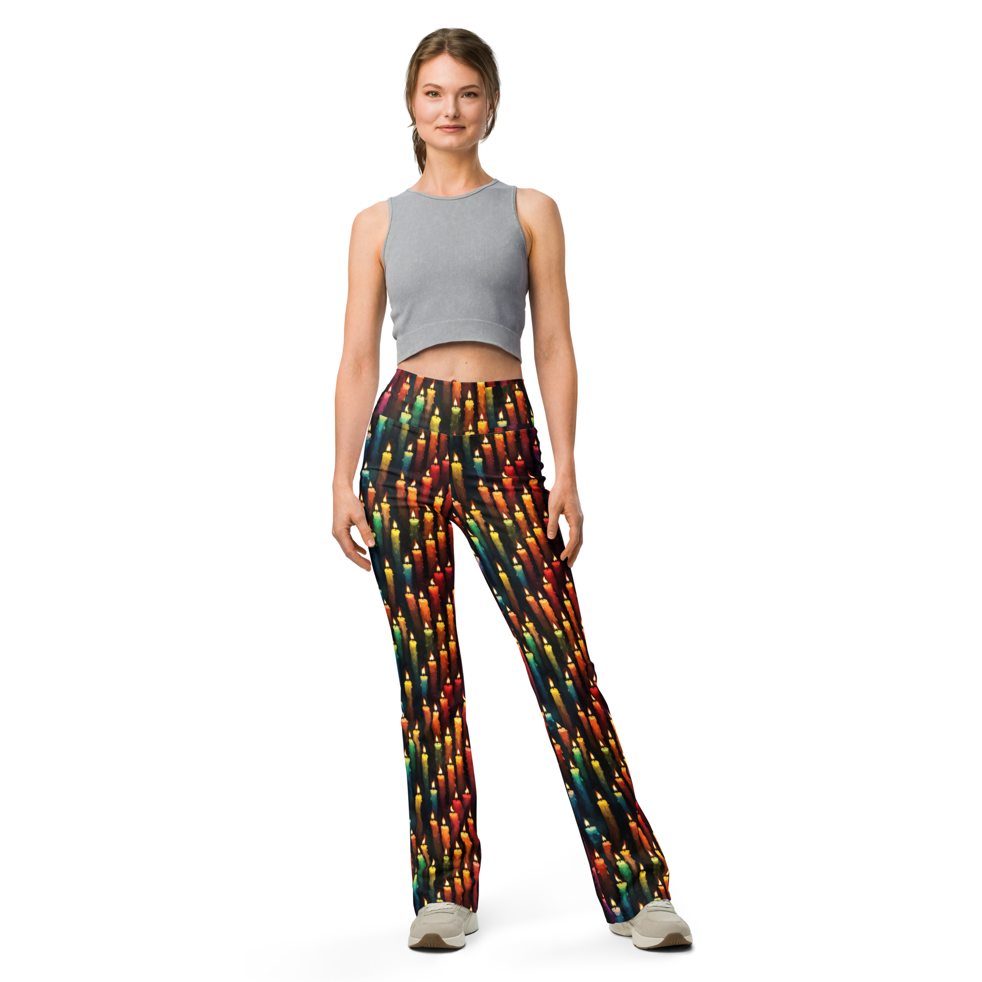 Colorful Candle Flare Leggings Front View