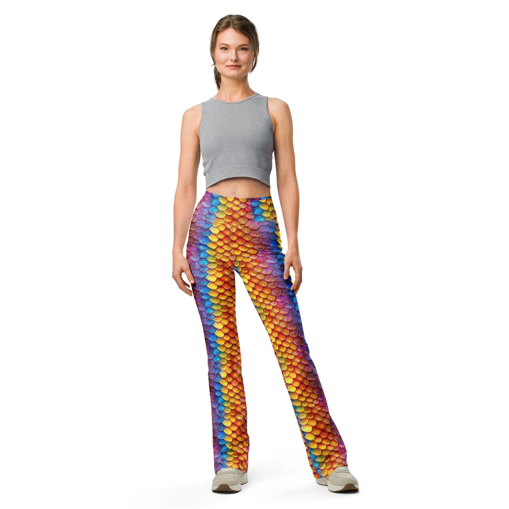 Rainbow Scales Flare Leggings Front View