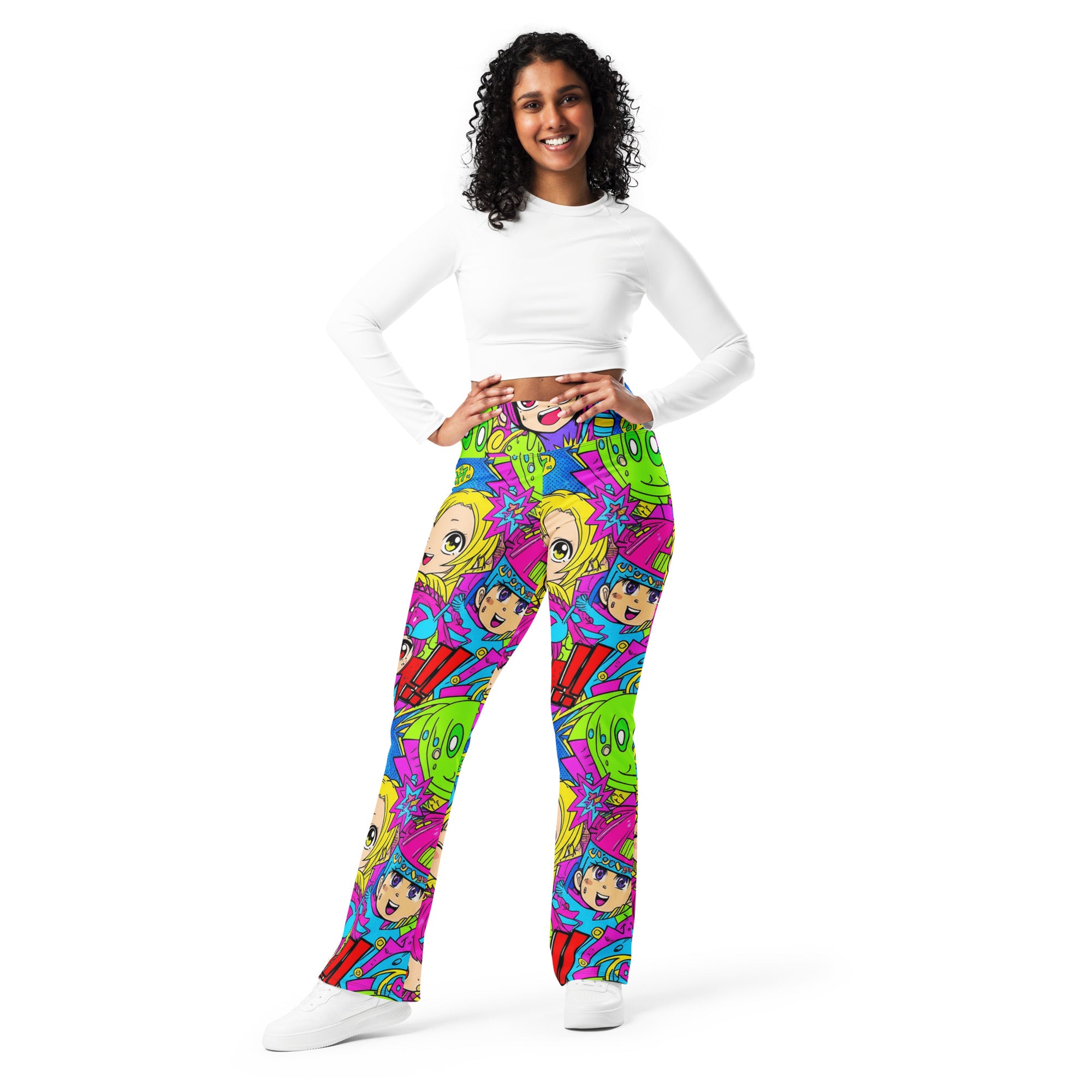 Anime Collage Chibi Party Flare Leggings | GearBunch