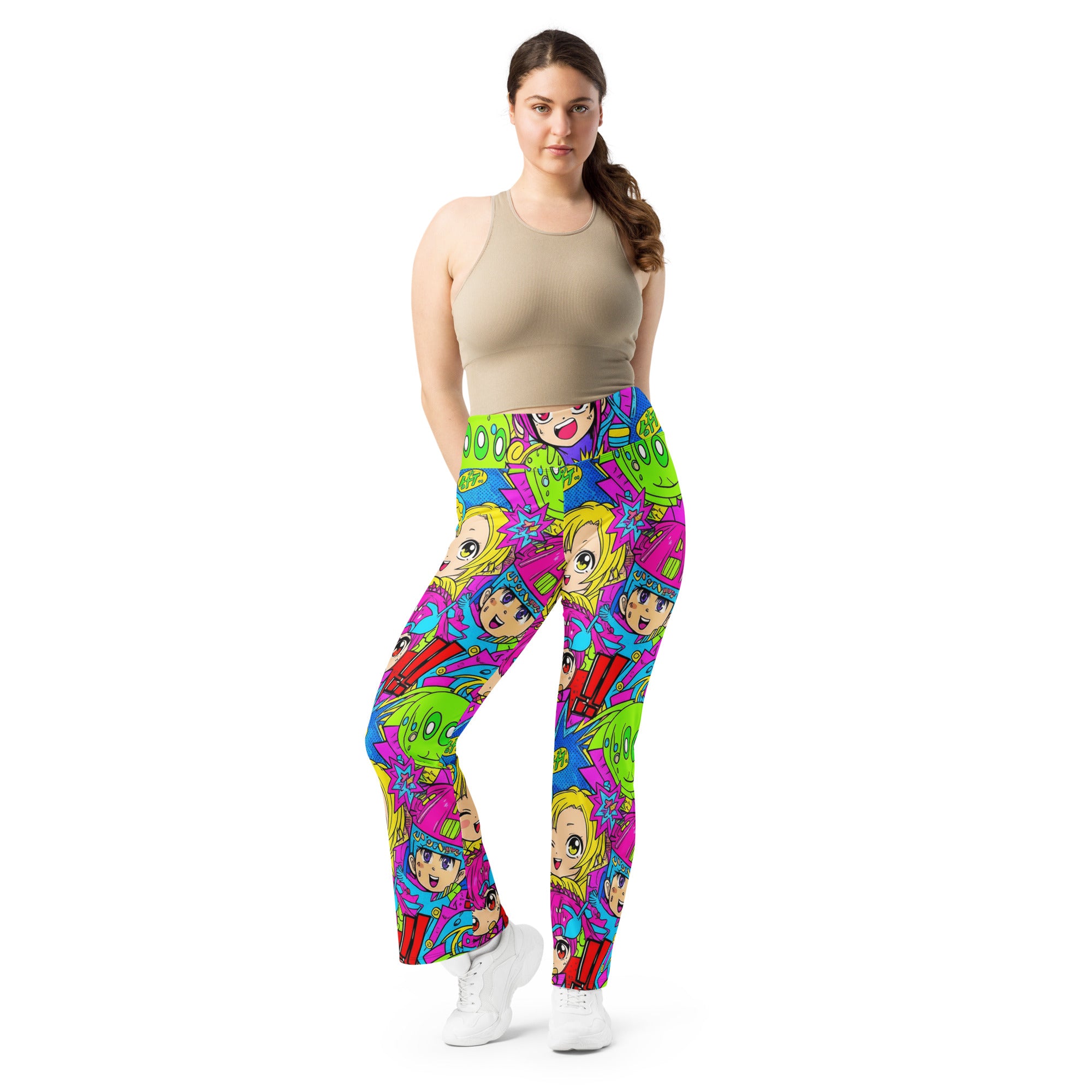 Anime Collage Chibi Party Flare Leggings | GearBunch