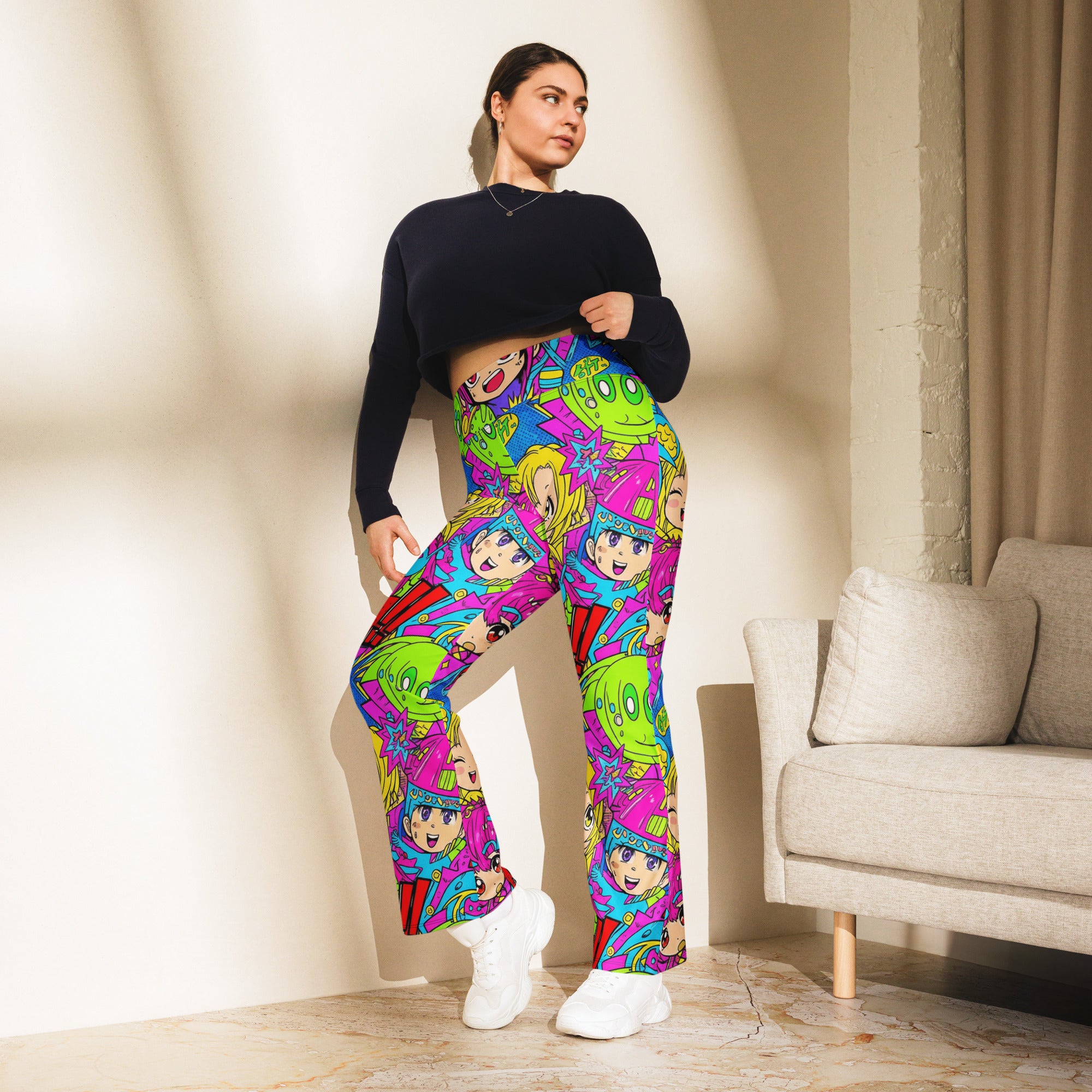 Anime Collage Chibi Party Flare Leggings | GearBunch