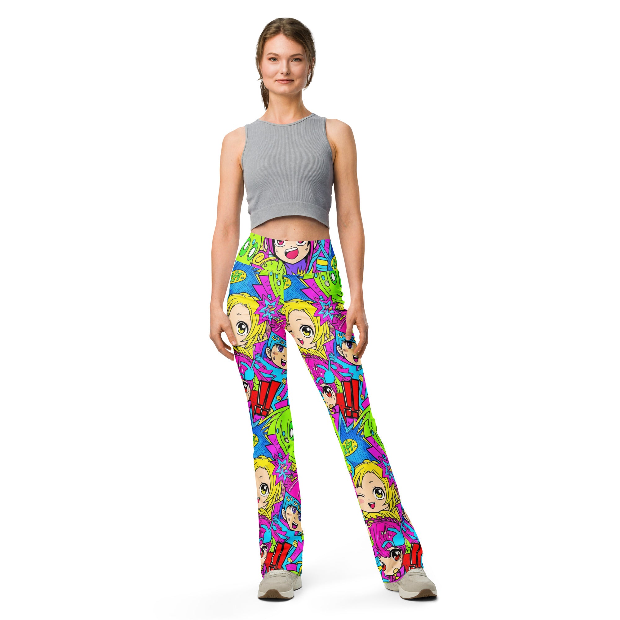 Anime Collage Chibi Party Flare Leggings | GearBunch
