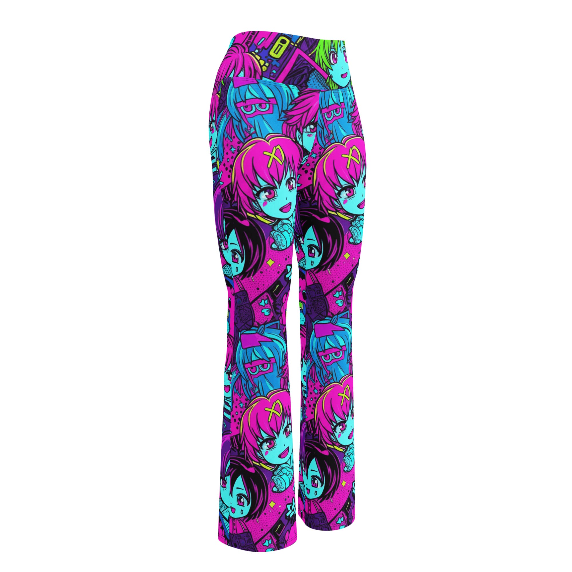 Anime Collage Cyberpunk Flare Leggings | GearBunch