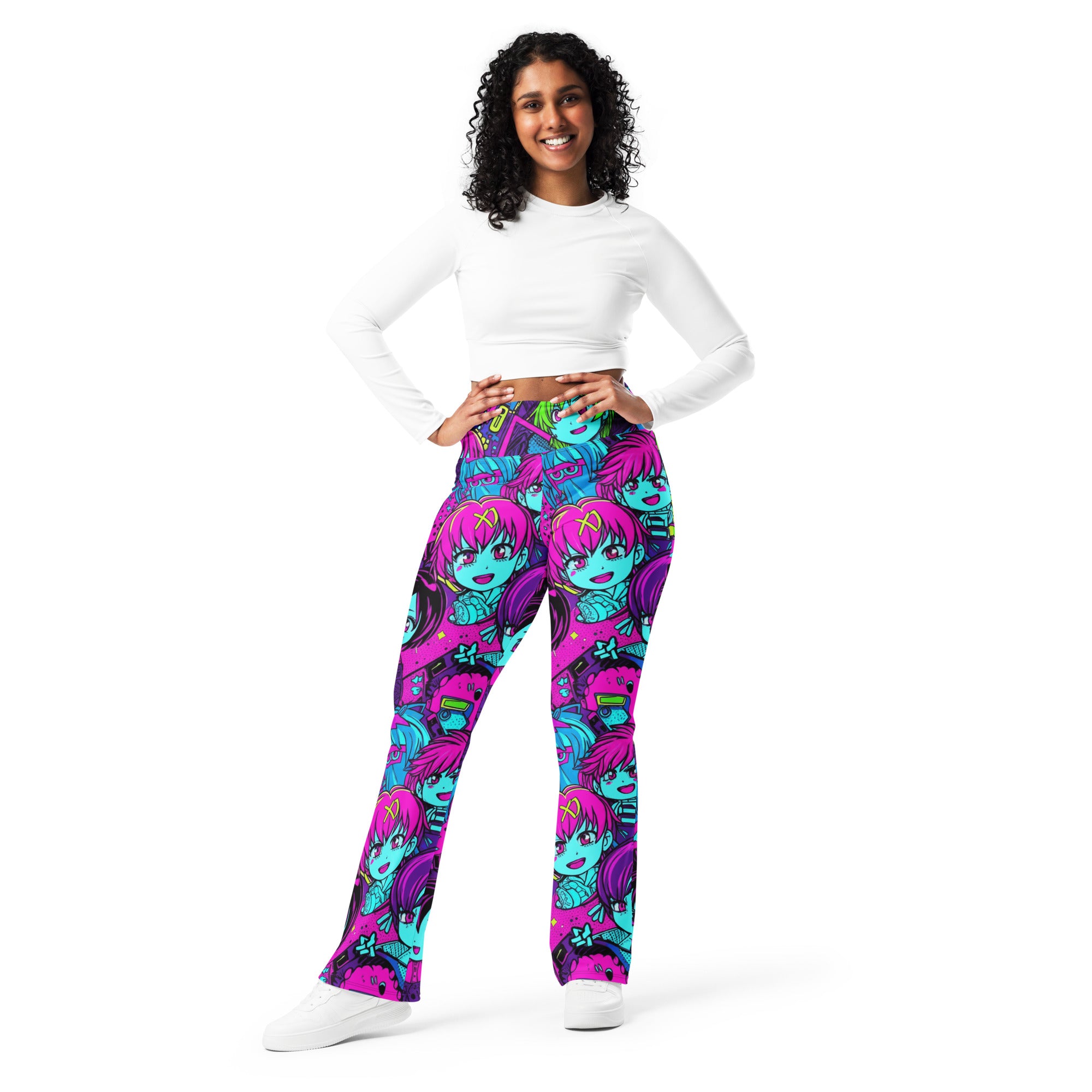 Anime Collage Cyberpunk Flare Leggings | GearBunch