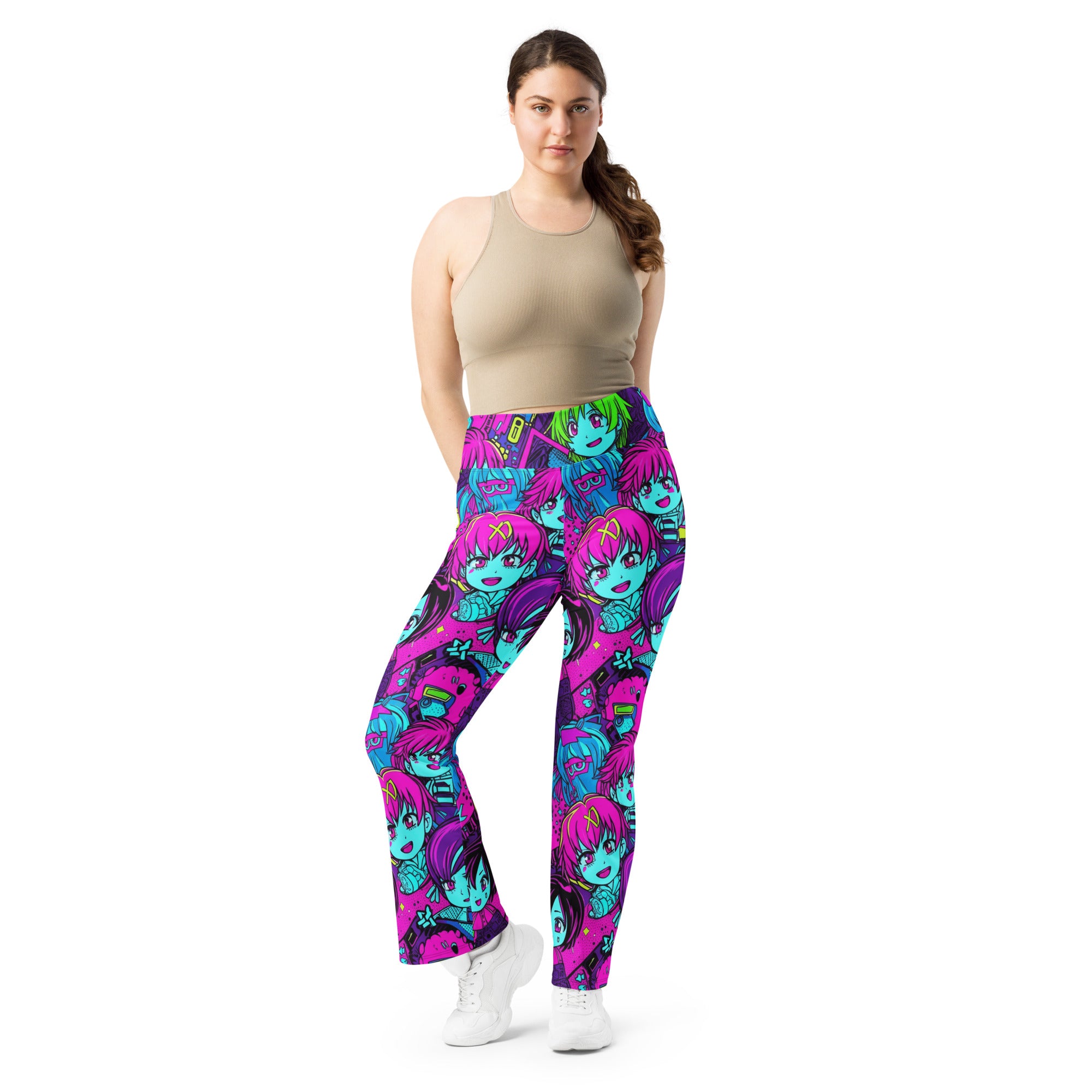 Anime Collage Cyberpunk Flare Leggings | GearBunch