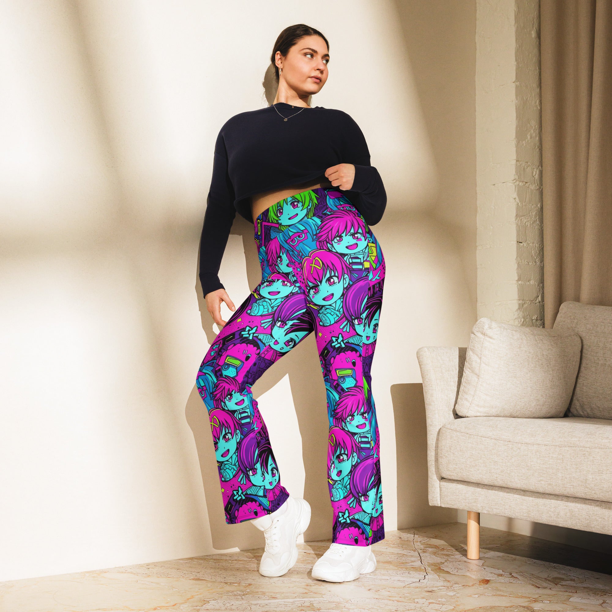 Anime Collage Cyberpunk Flare Leggings | GearBunch