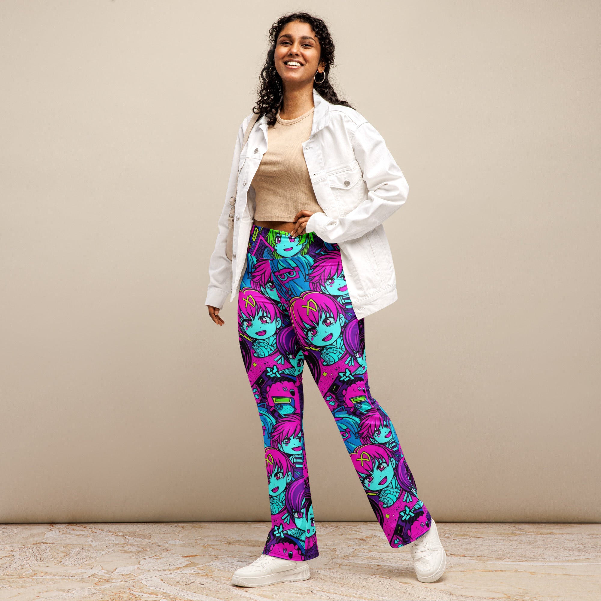 Anime Collage Cyberpunk Flare Leggings | GearBunch