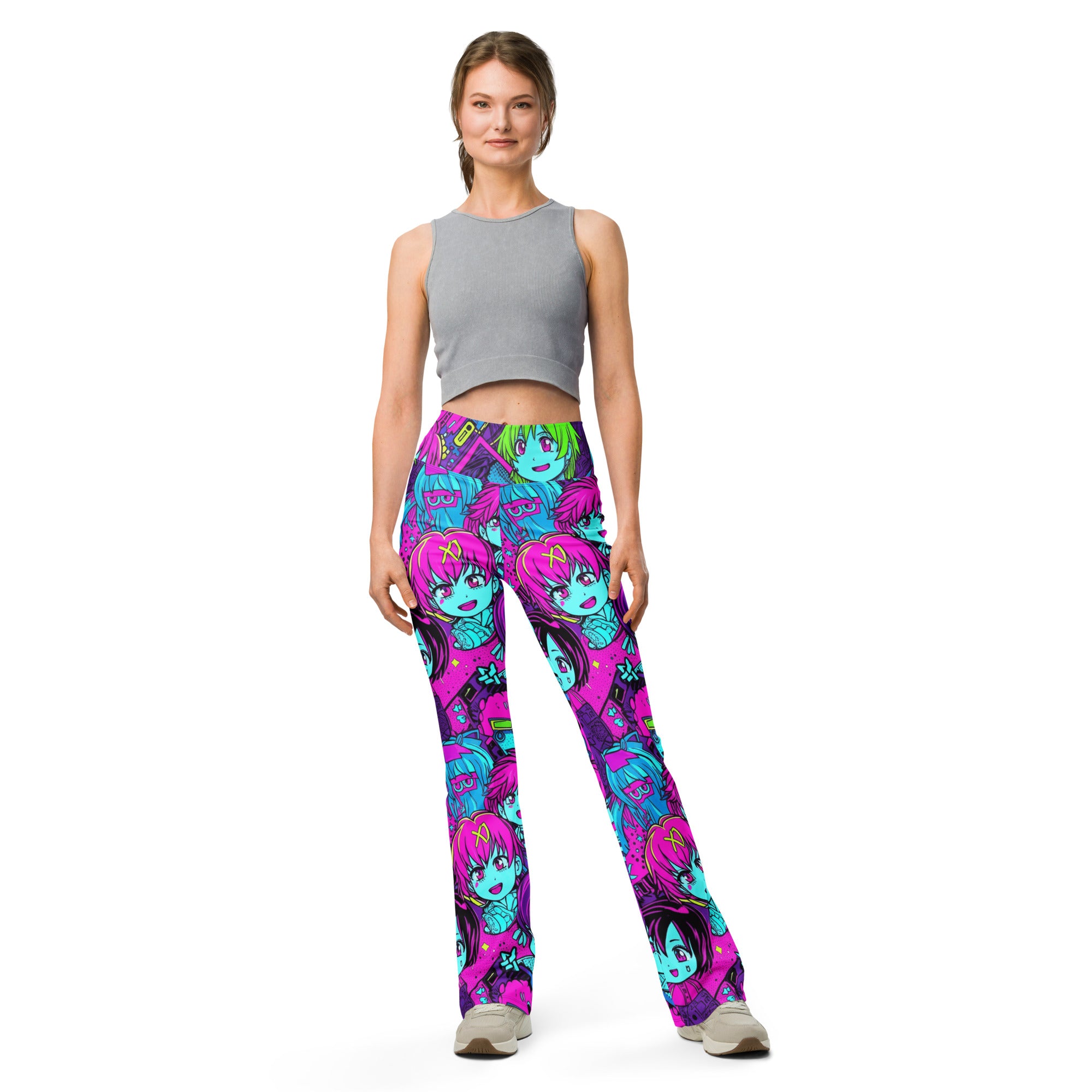 Anime Collage Cyberpunk Flare Leggings | GearBunch